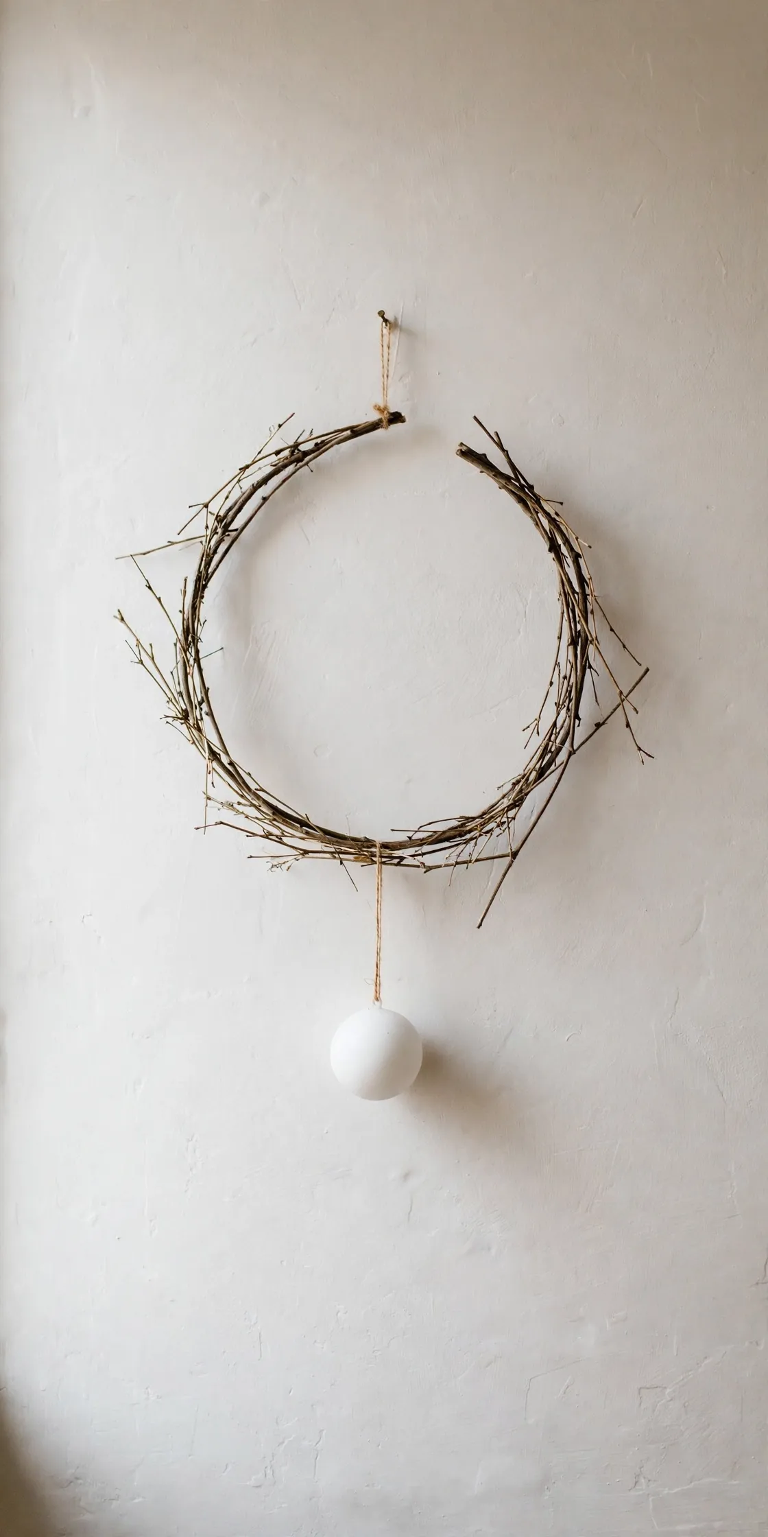 minimalist christmas wreath twig hoop single white ornament