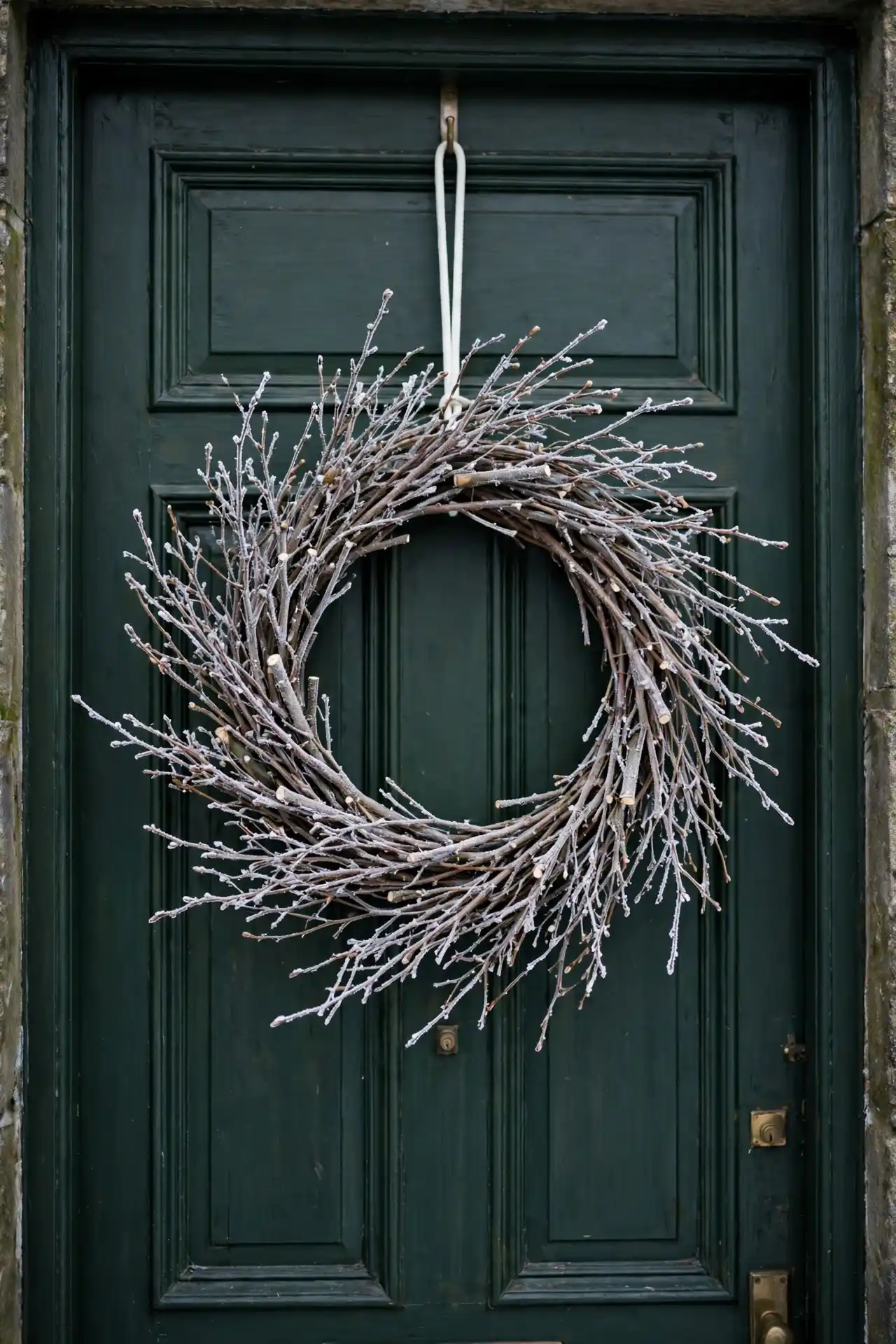 minimalist christmas wreath frosted white branches