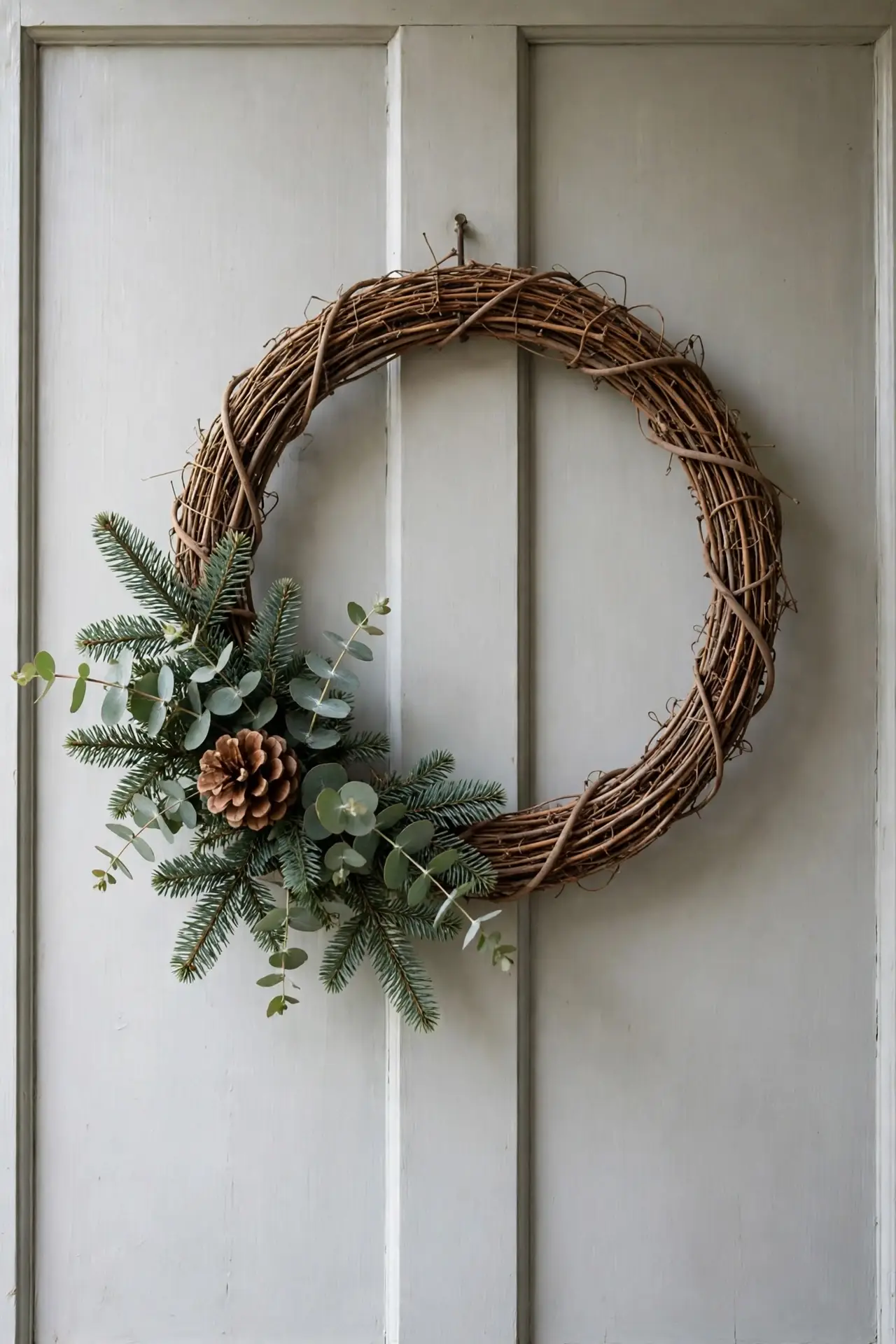 minimalist christmas wreath asymmetrical greenery cluster