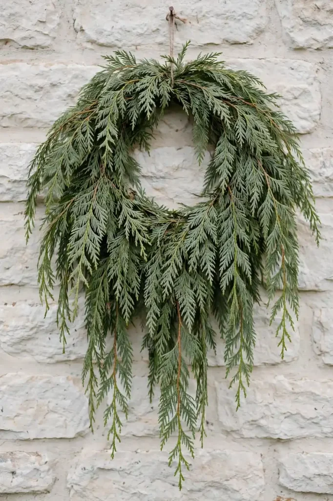 natural christmas wreath cedar fronds cascade