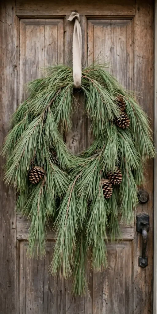 natural christmas wreath long needle pine branches