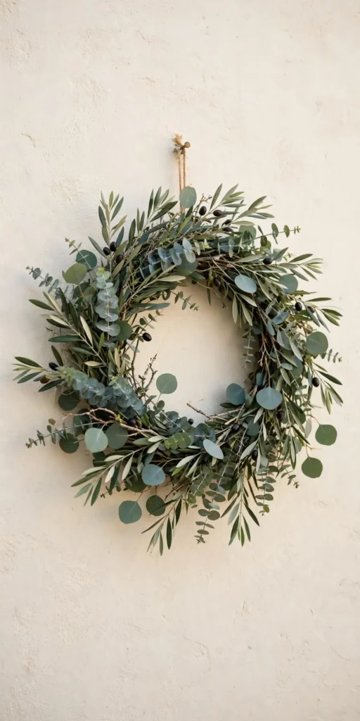 natural christmas wreath eucalyptus olive branches