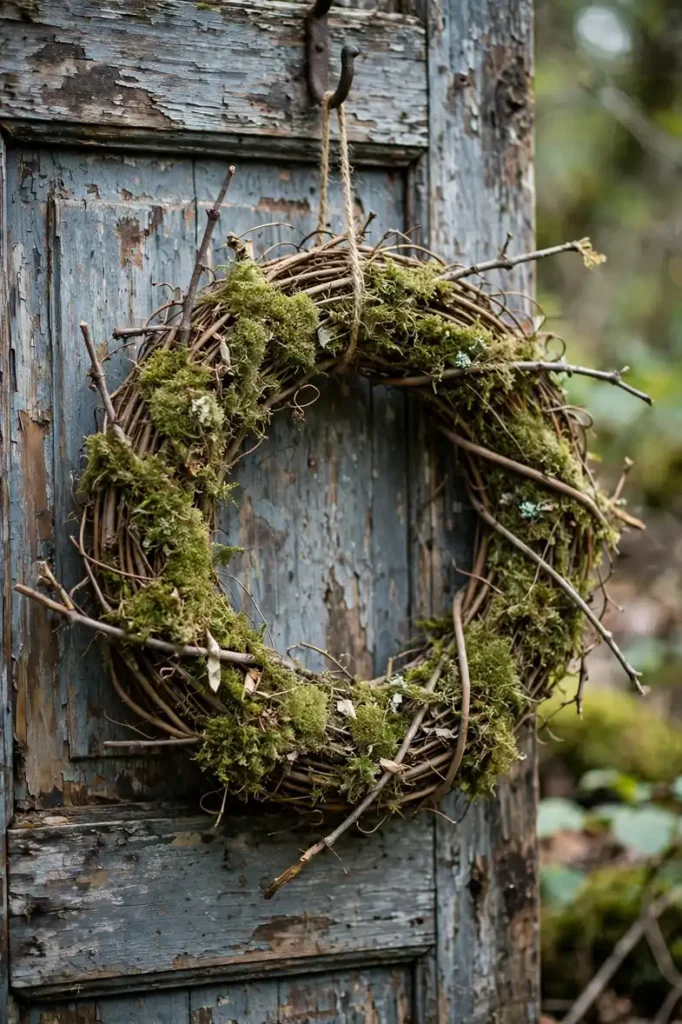 natural christmas wreath moss covered twig