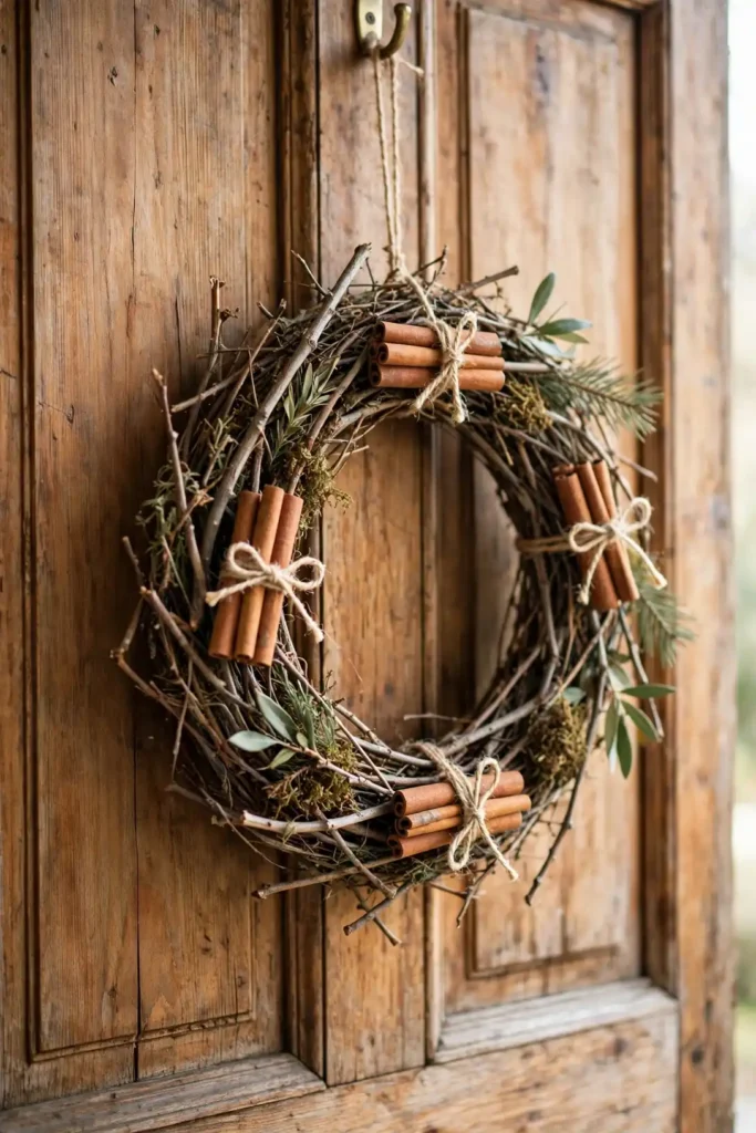 natural christmas wreath twig cinnamon sticks