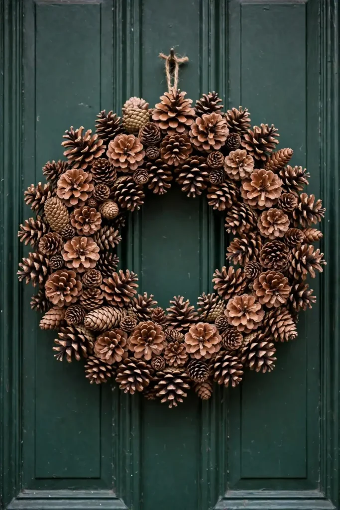 natural christmas wreath all pinecones rustic