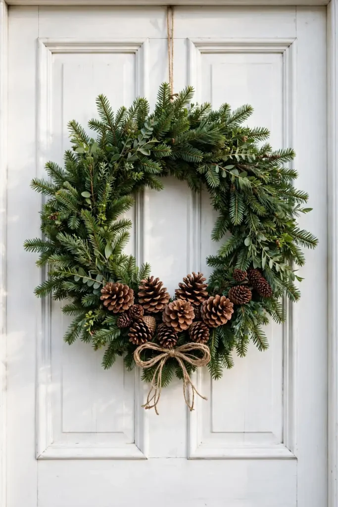 natural christmas wreath pinecone evergreen cluster