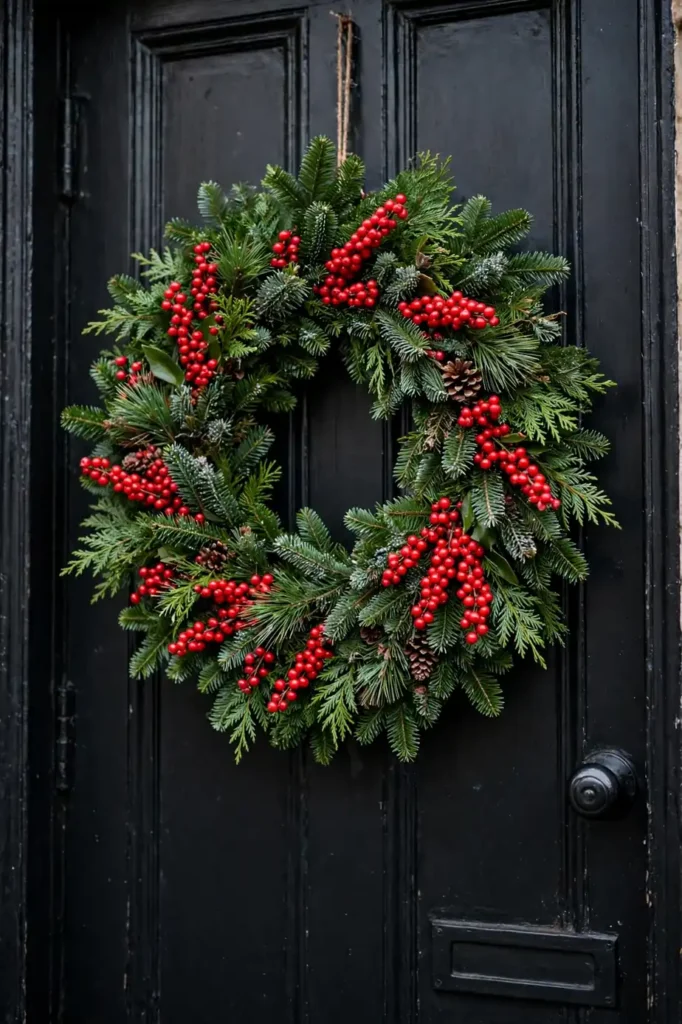 natural christmas wreath red berries evergreen