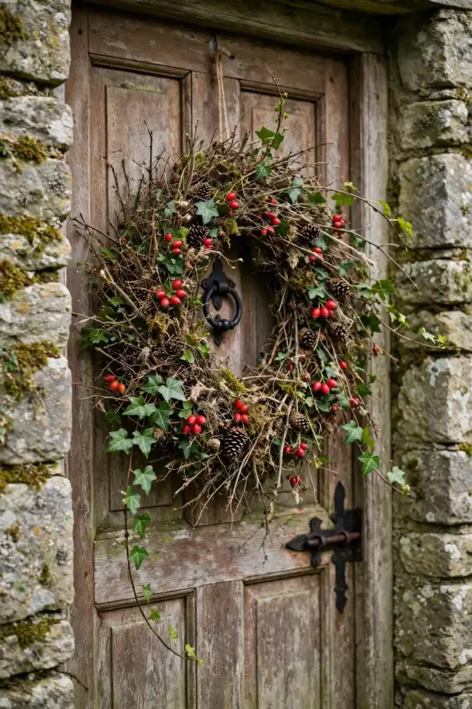 natural christmas wreath foraged hedgerow ivy rosehips