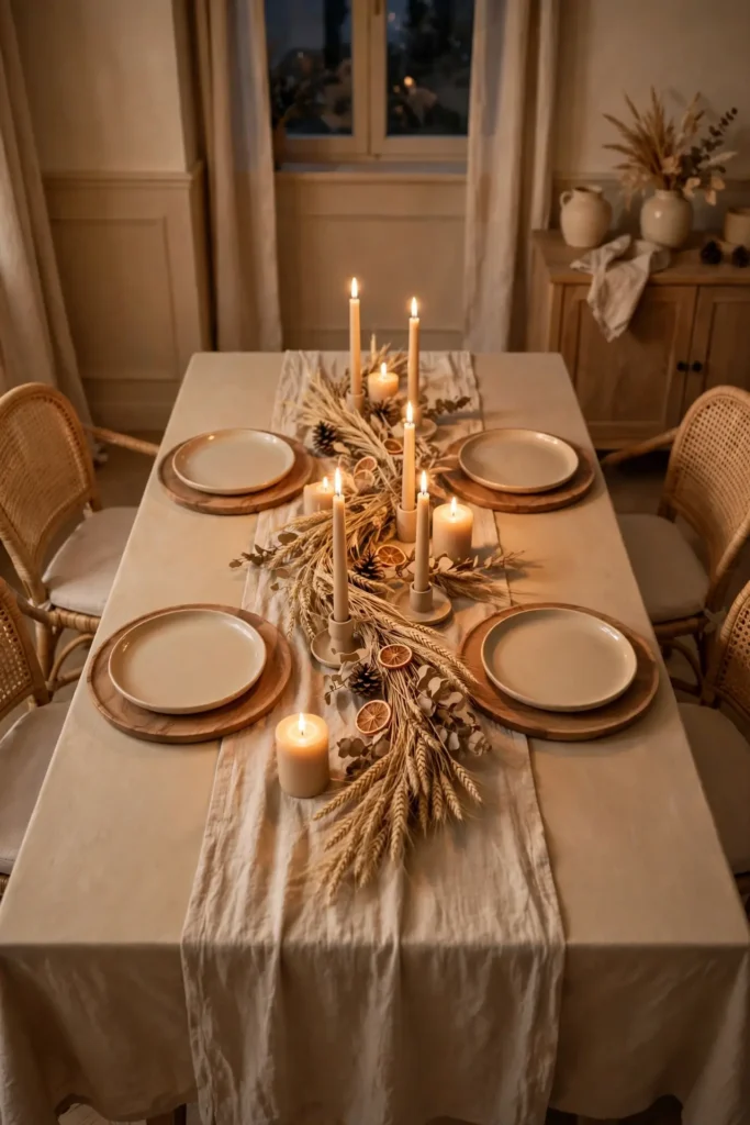 neutral christmas table setting