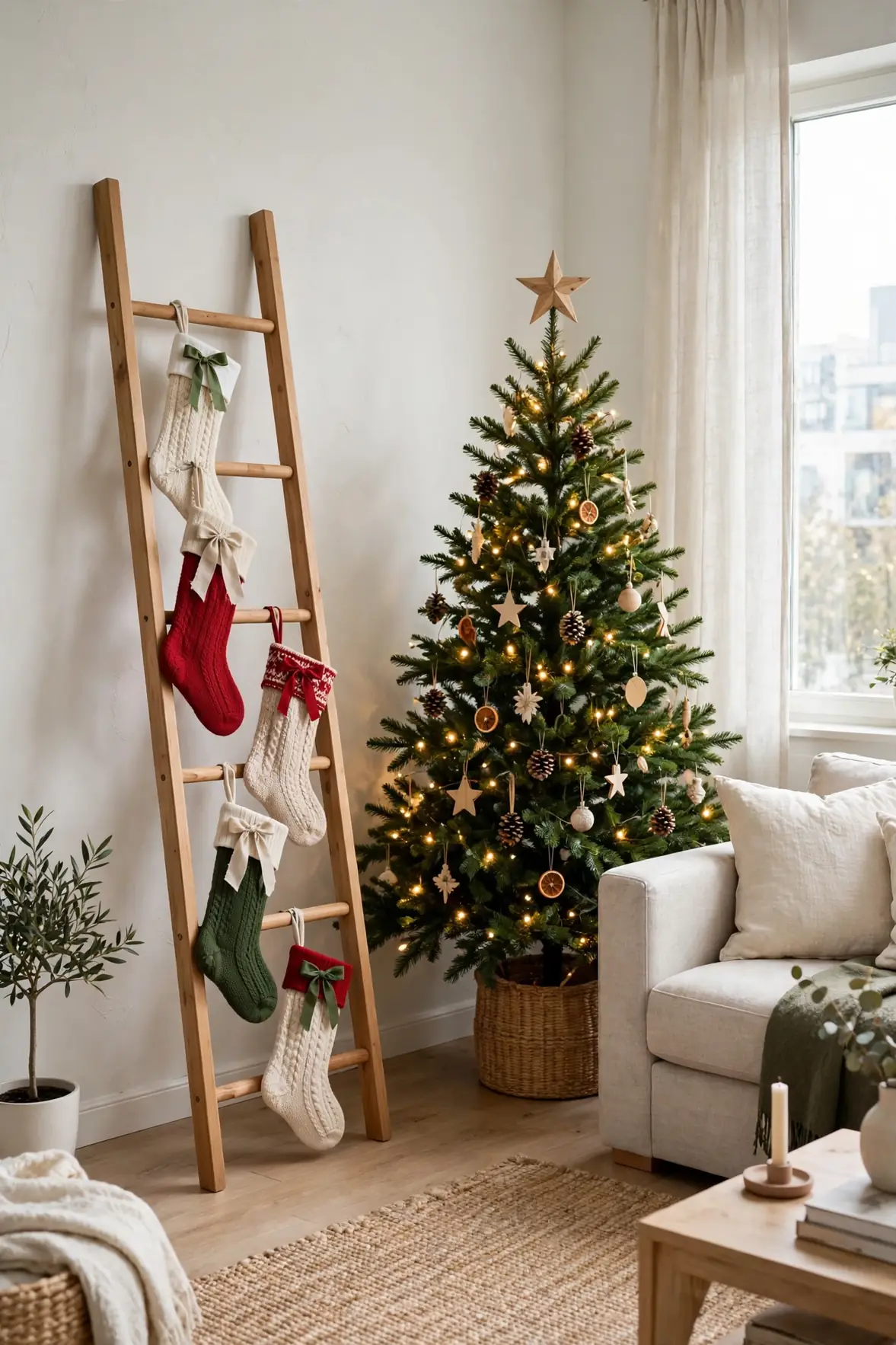 stockings hanging blanket ladder christmas