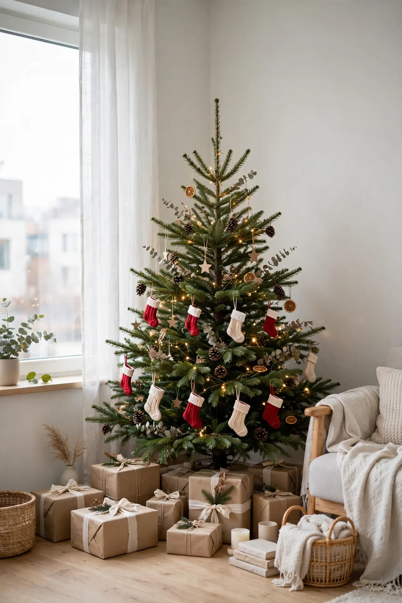 small stockings hanging christmas tree branches