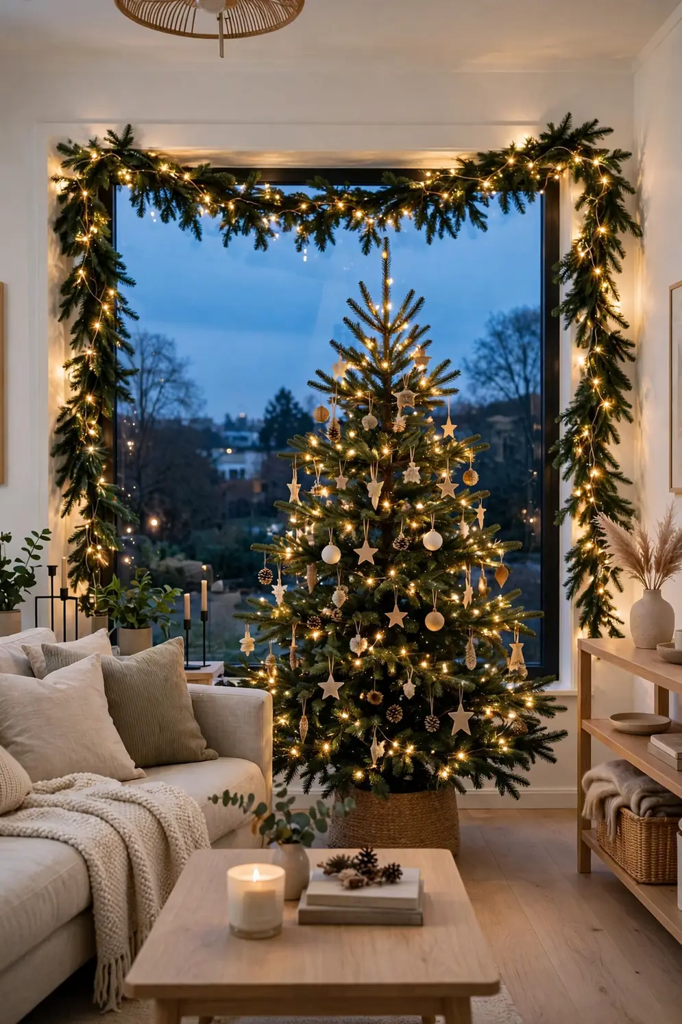 garland framing window christmas lights