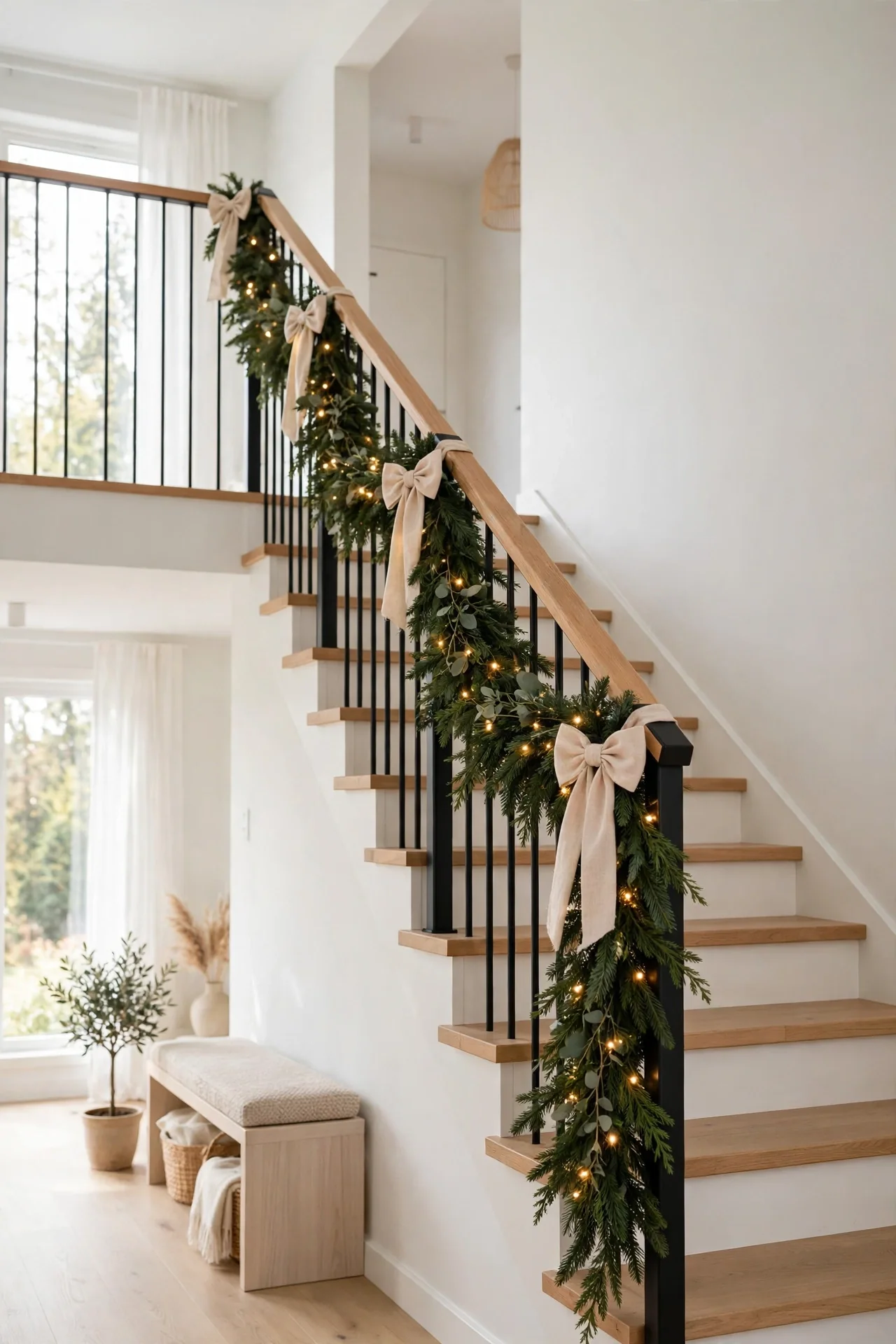 staircase garland swag christmas focal point