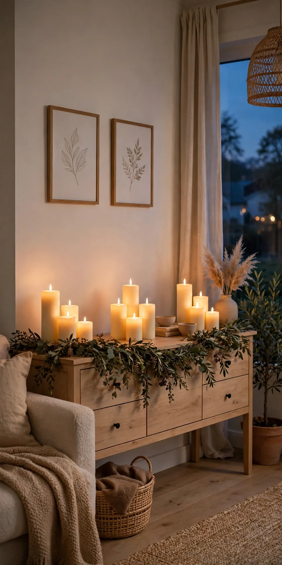 flameless candle grouping console christmas evening