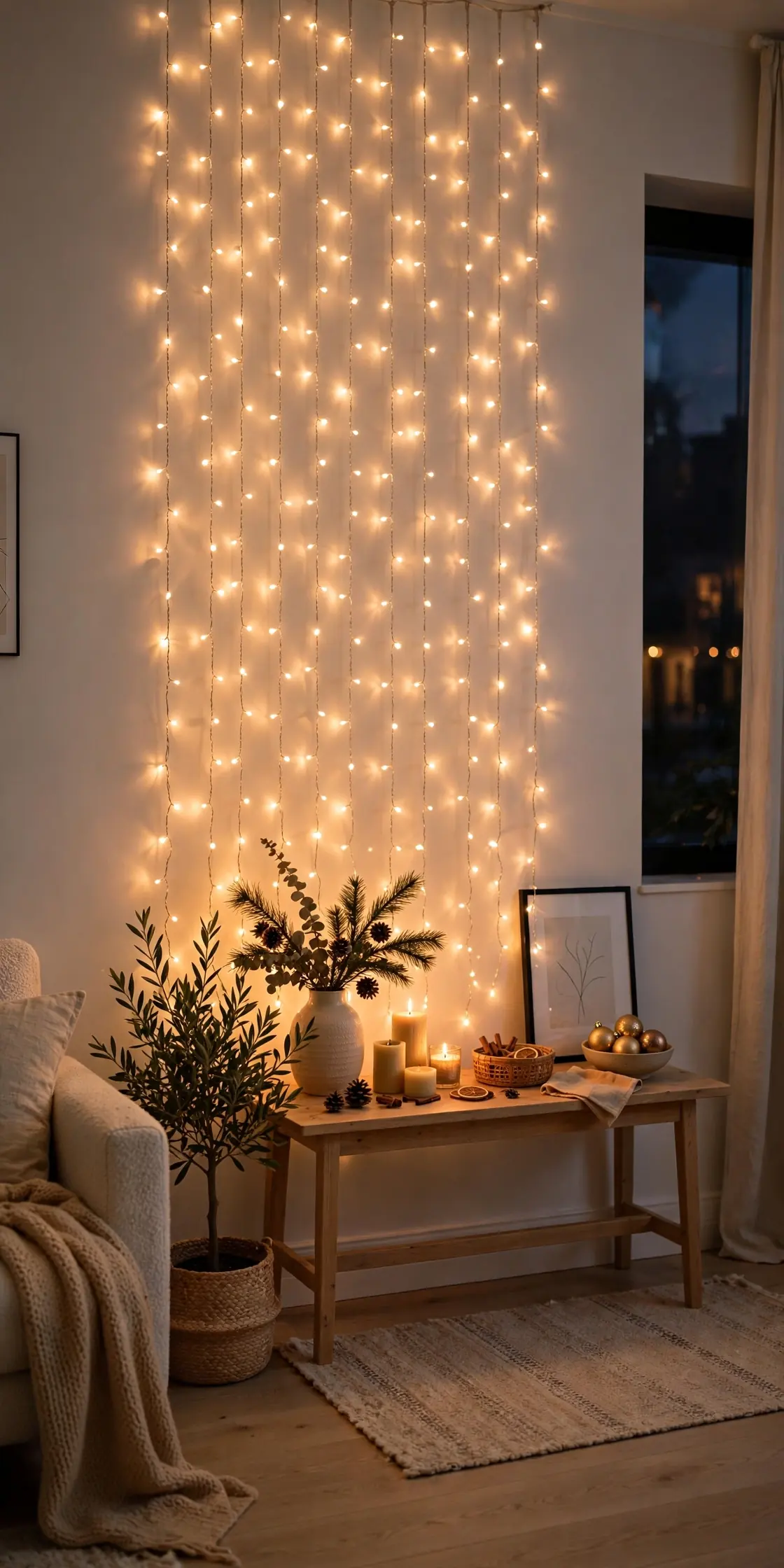 string light curtain wall christmas glow