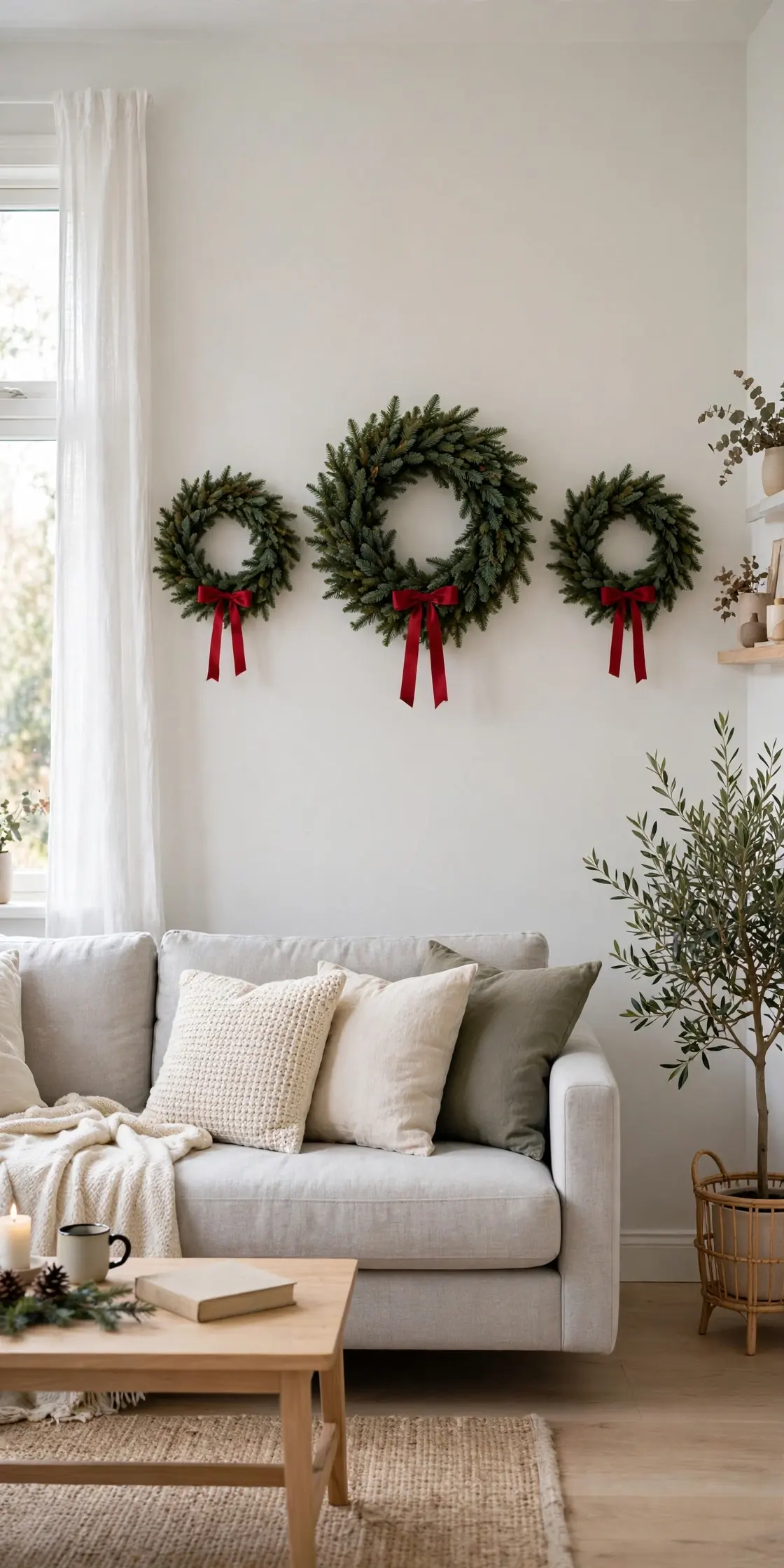 three wreaths wall gallery christmas focal