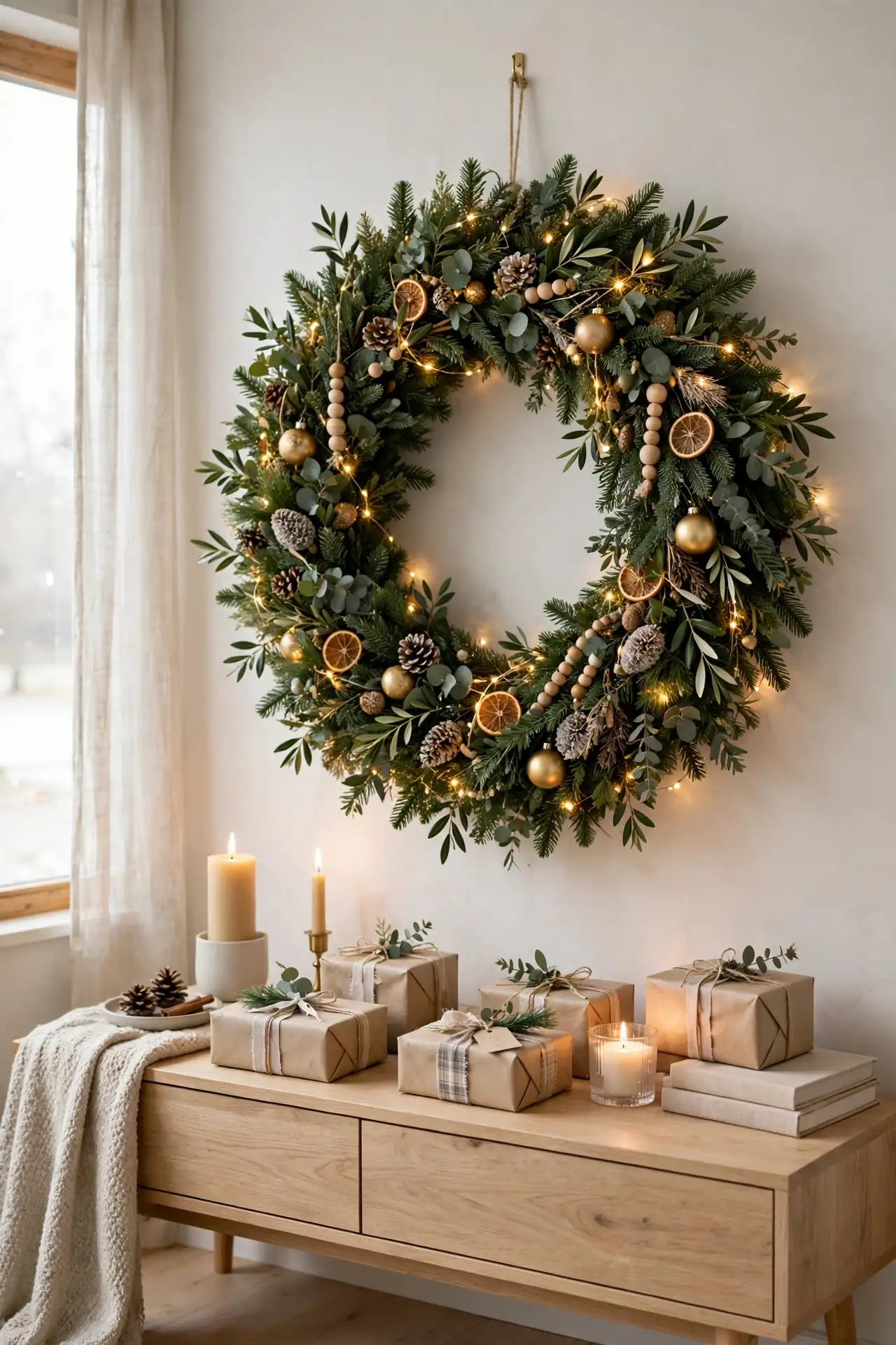 One Oversized Wreath As The Focal Point large christmas wreath wall focal point