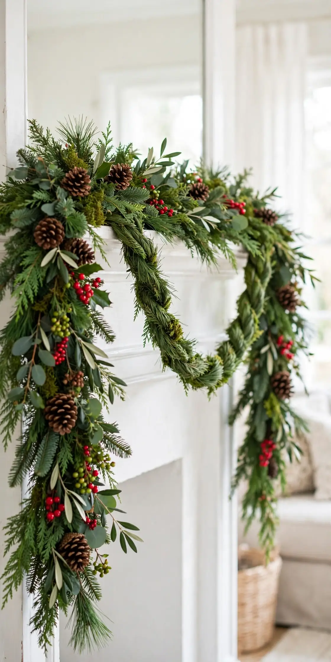 Extra-Full Garland On The Mantel christmas garland mantel decor ideas