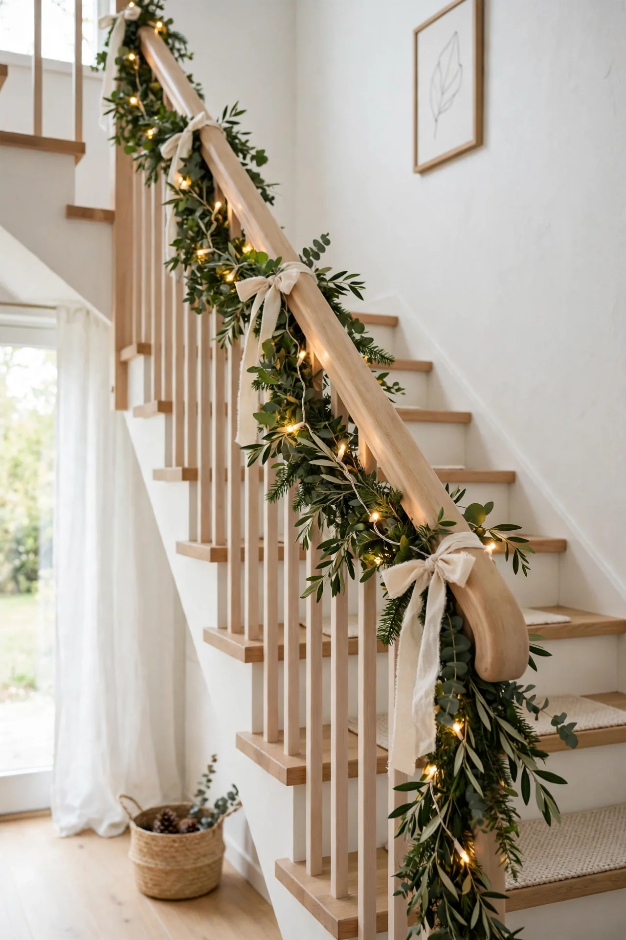 Garland Down The Staircase christmas staircase garland lights