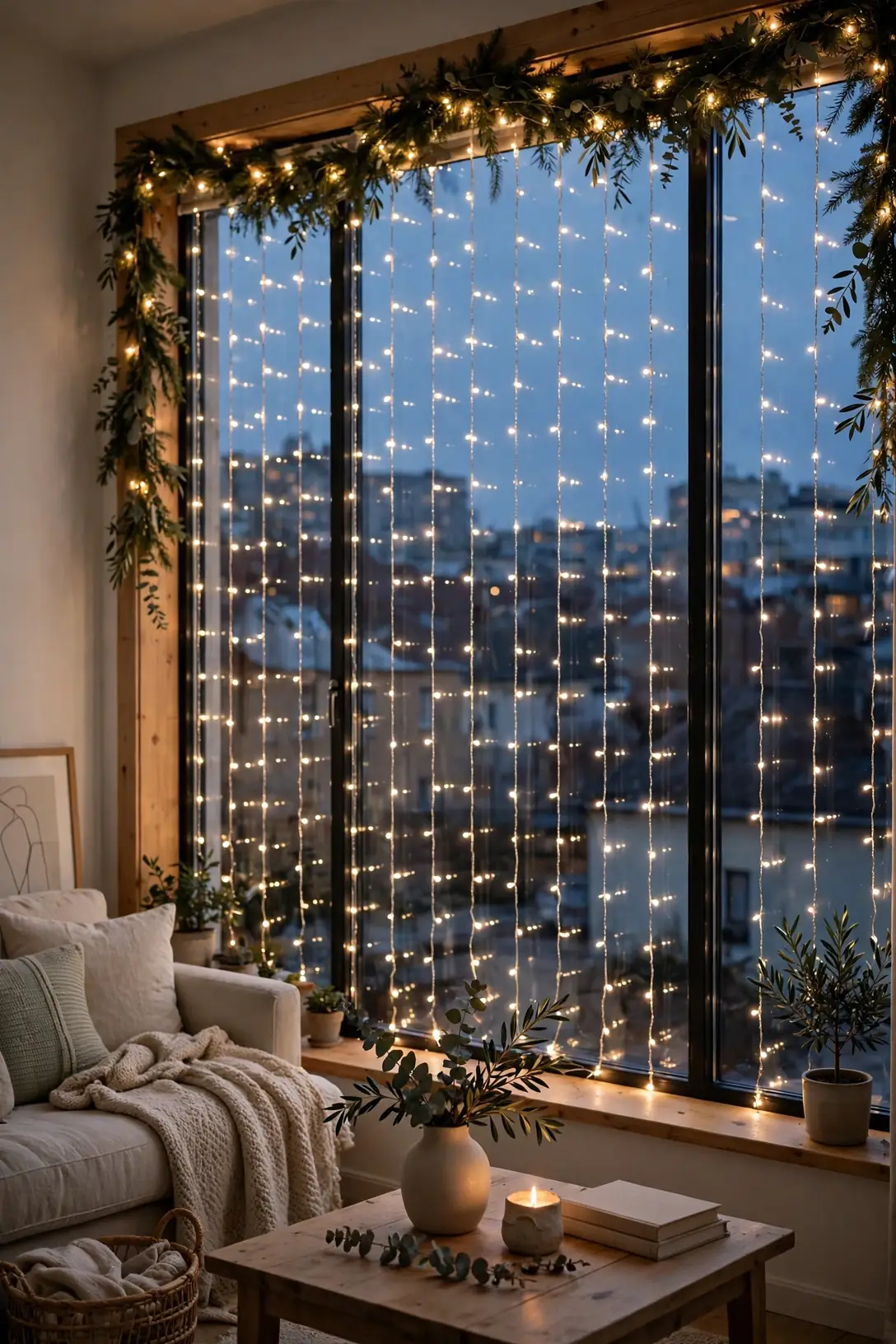 A Curtain Of Lights In The Window christmas string lights window curtain