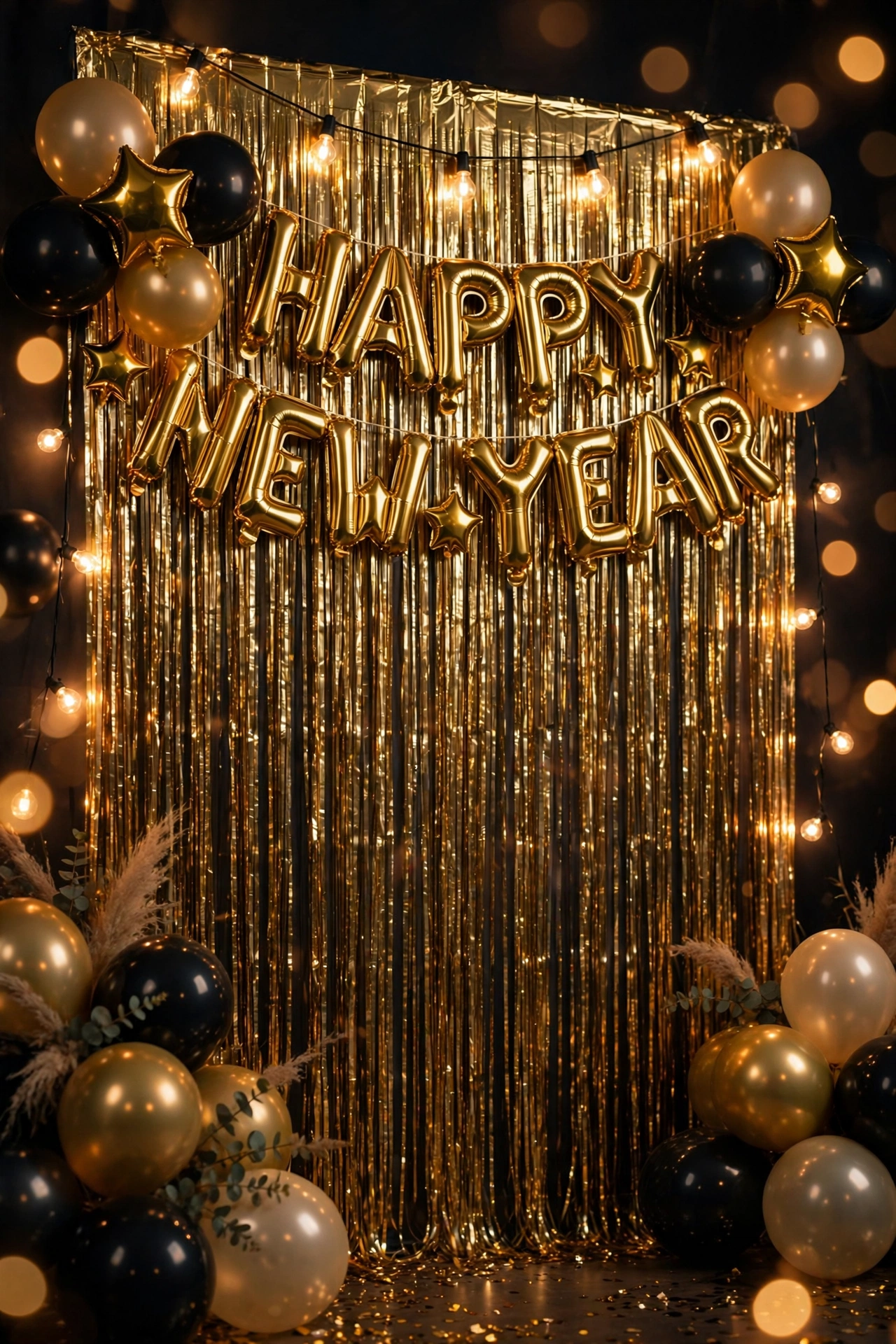 gold fringe photo backdrop new years eve party