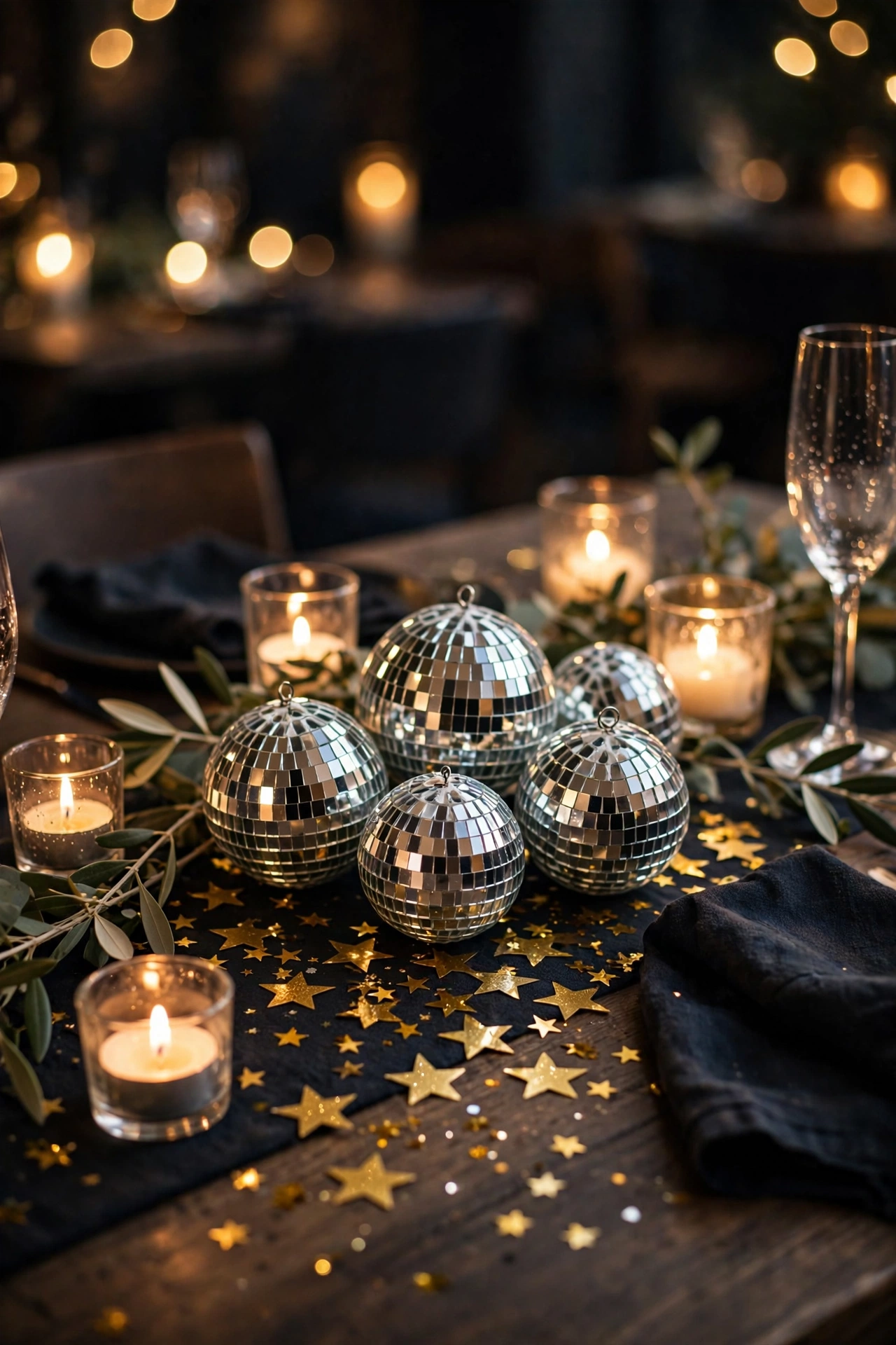 disco ball centerpieces new years eve party table