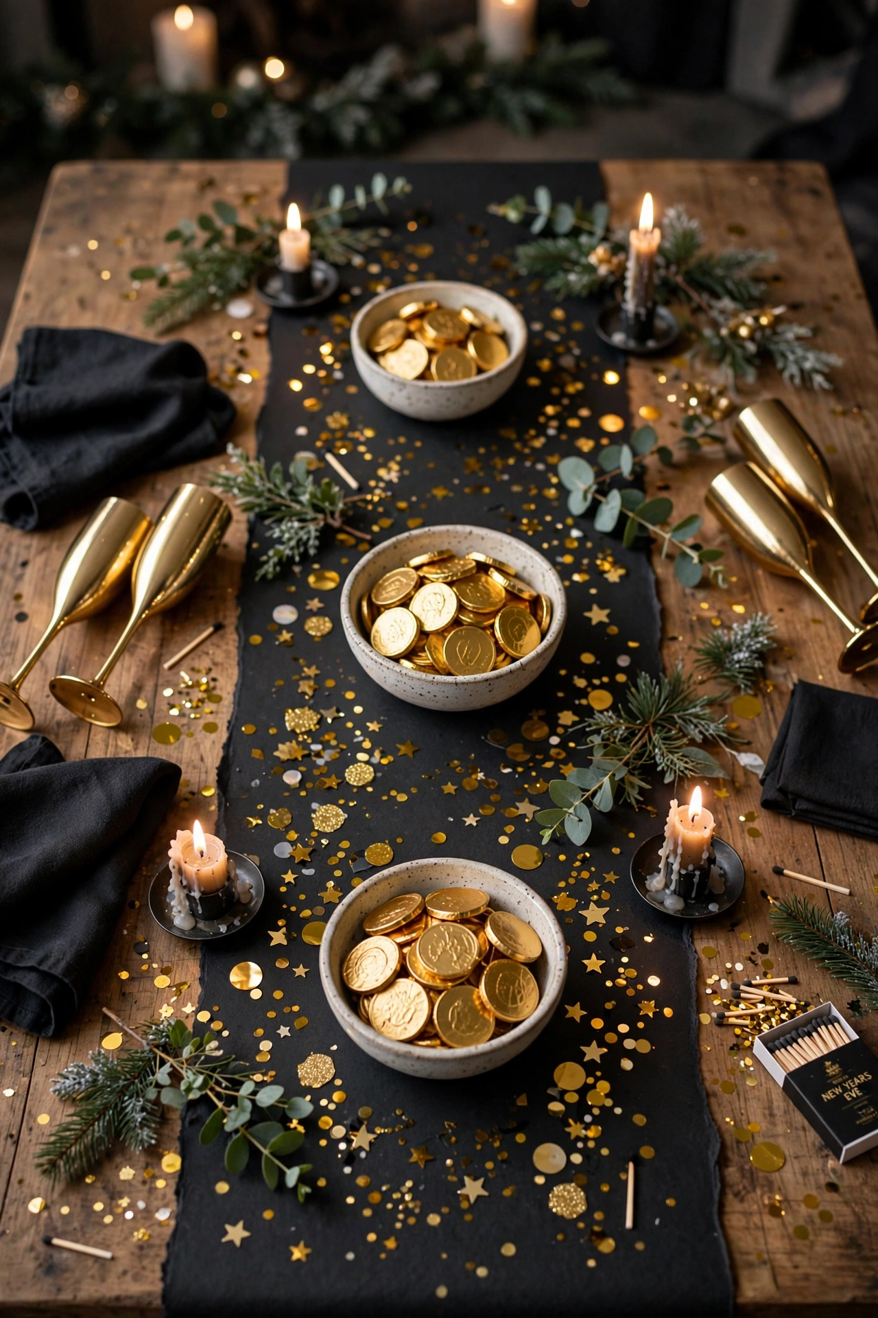 gold confetti table runner new years eve party