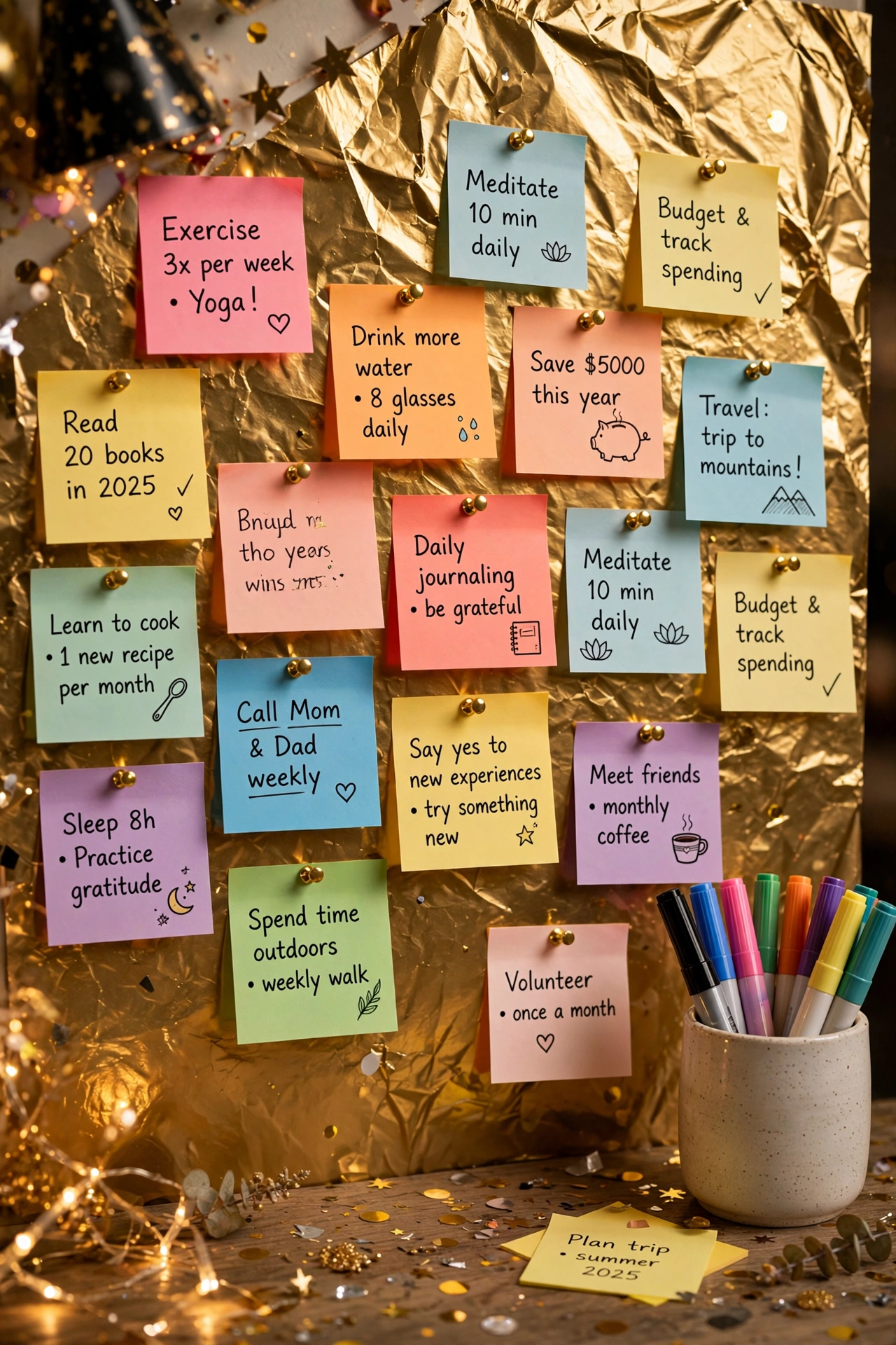 new year resolution wall sticky notes party