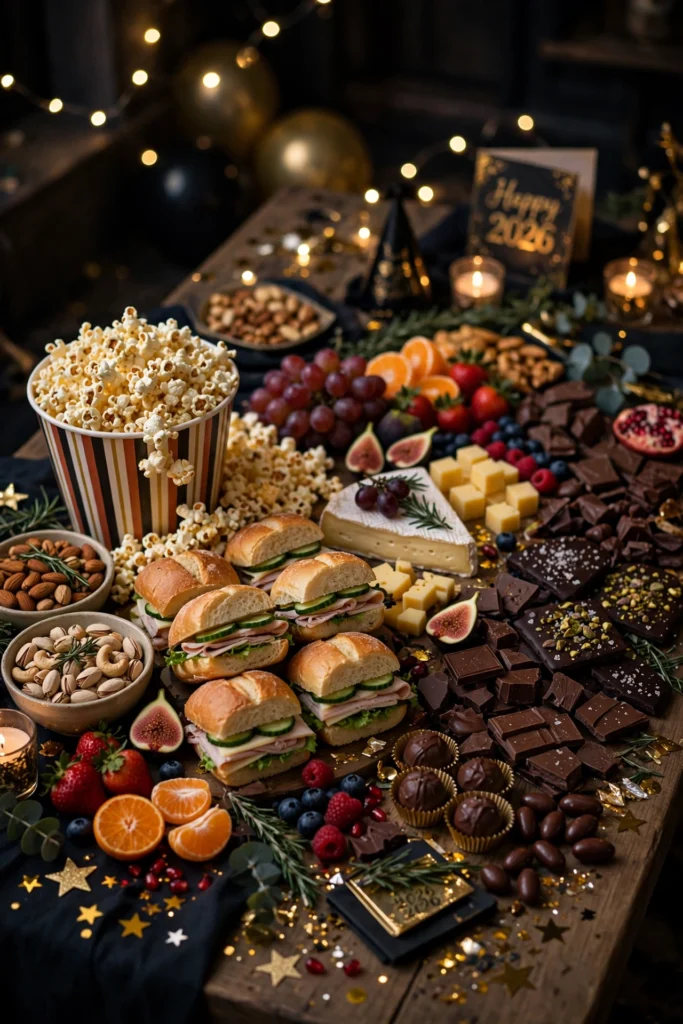 midnight snack grazing table new years eve party food