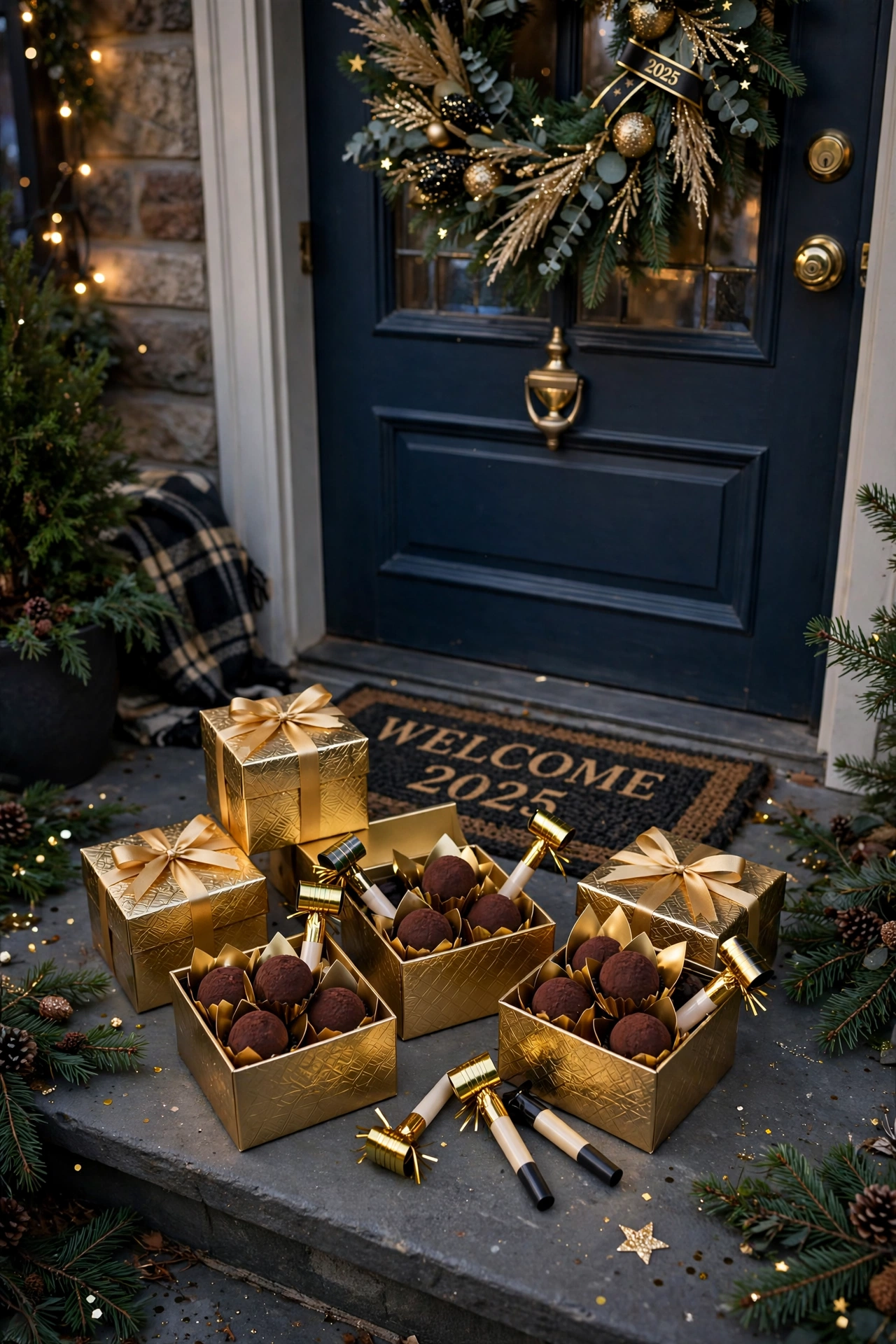 new years eve party favor boxes gold chocolates