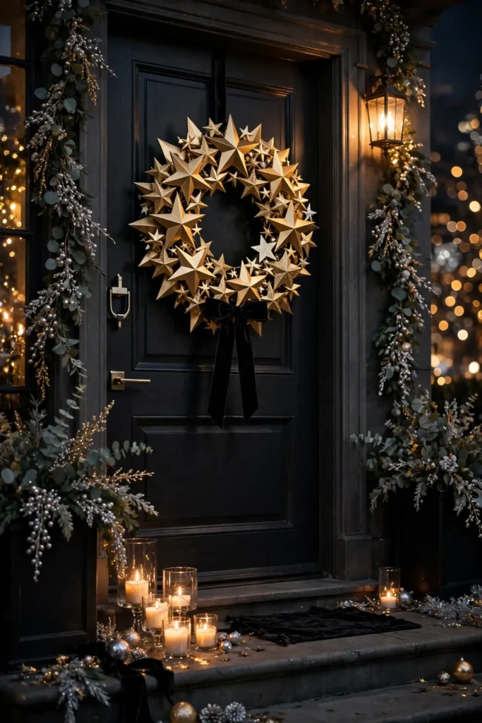 gold star wreath front door new year