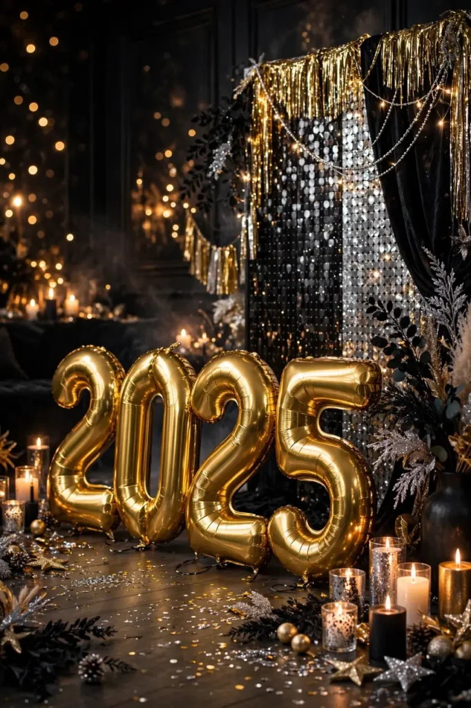 gold foil number balloons new year backdrop