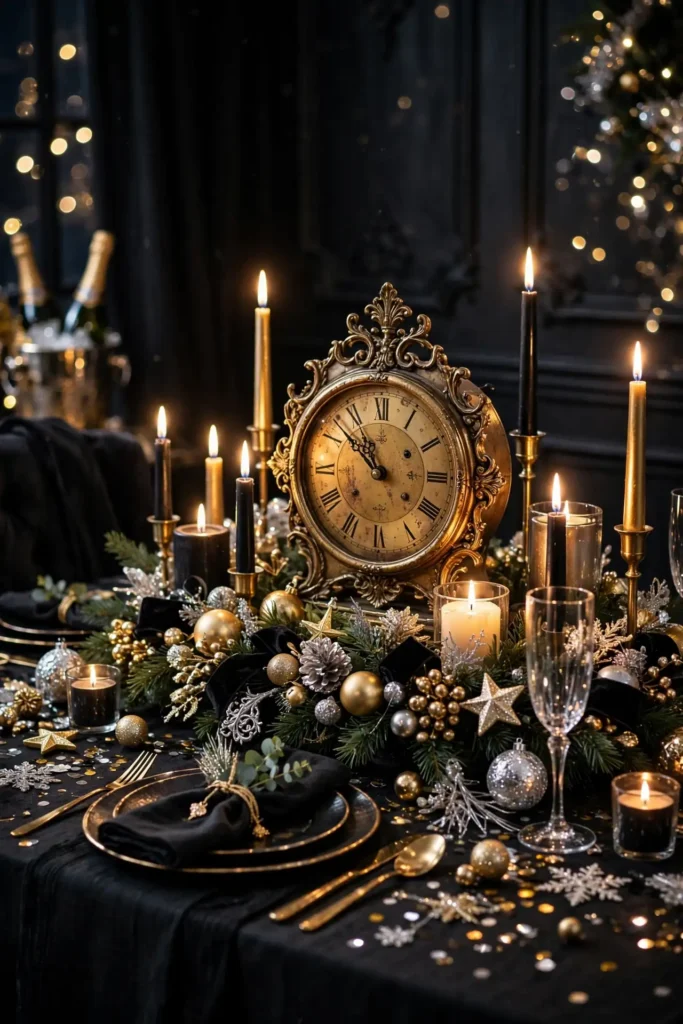 clock centerpiece new years eve table