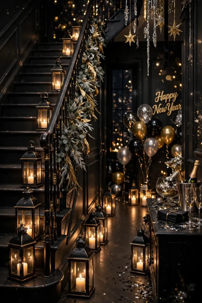 lanterns led candles staircase nye decor