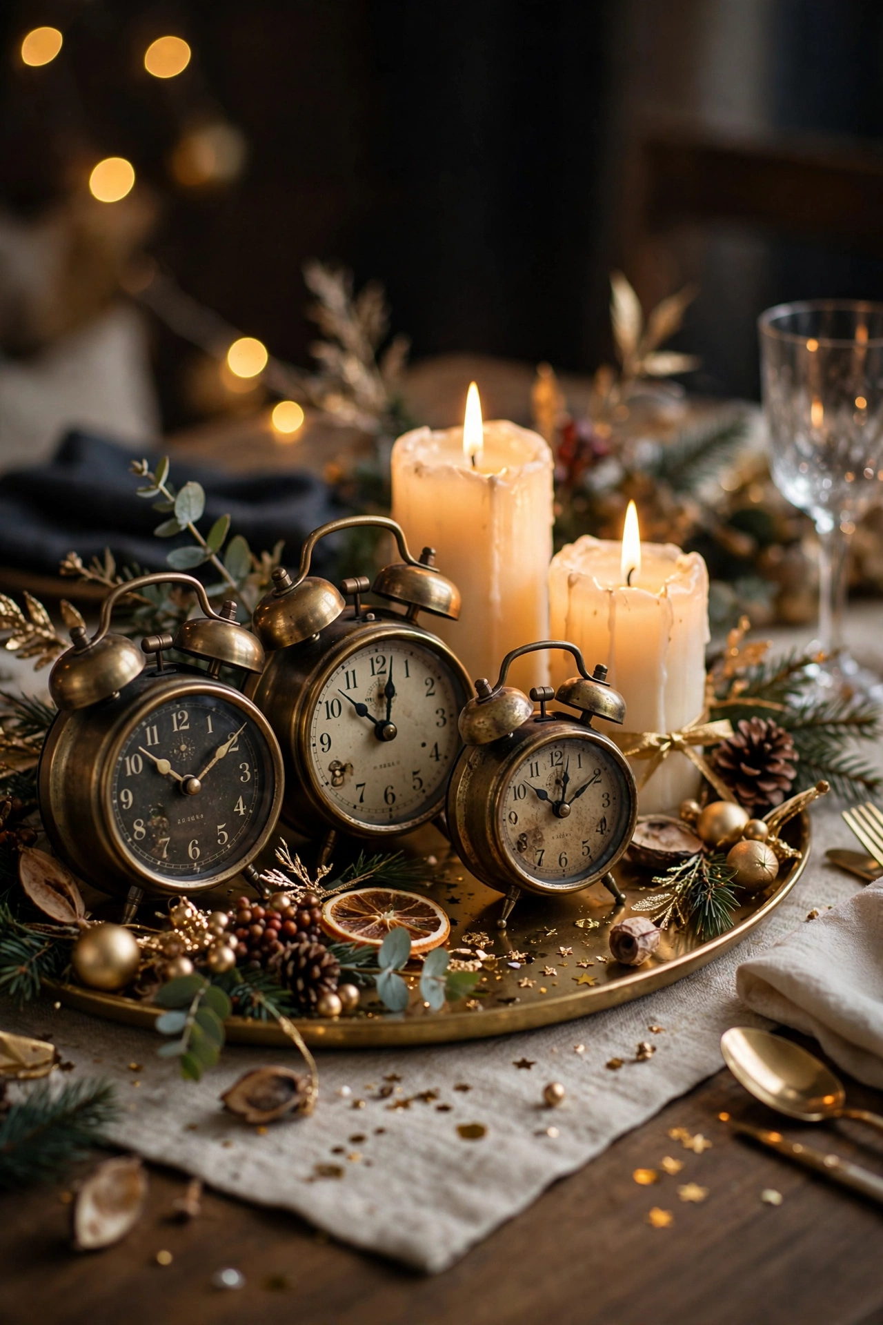 new year table decor clock centerpiece with candles