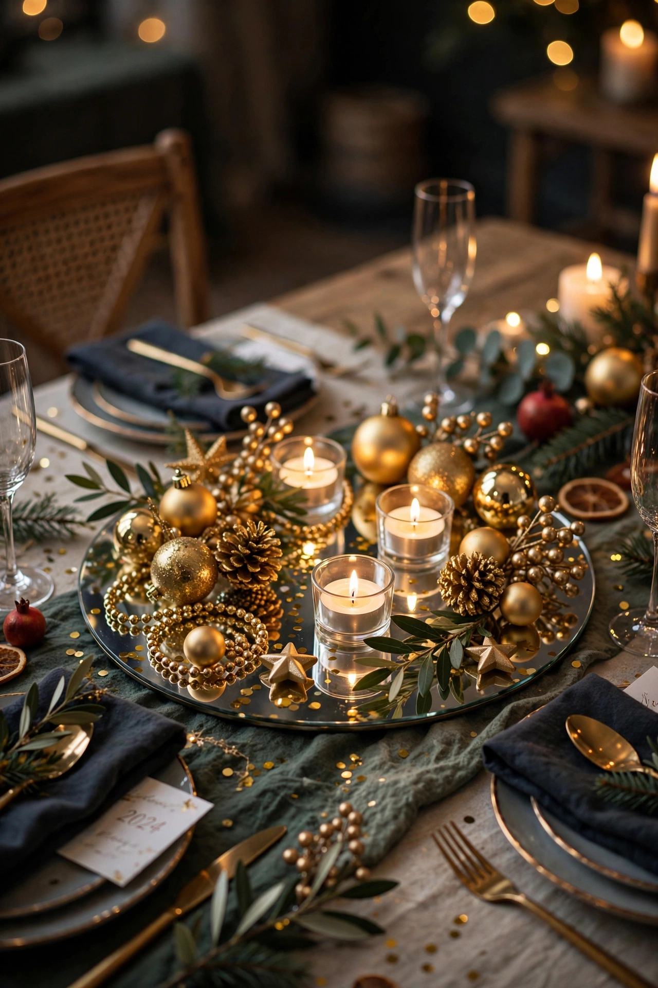 new year table decor mirrored tray candle centerpiece