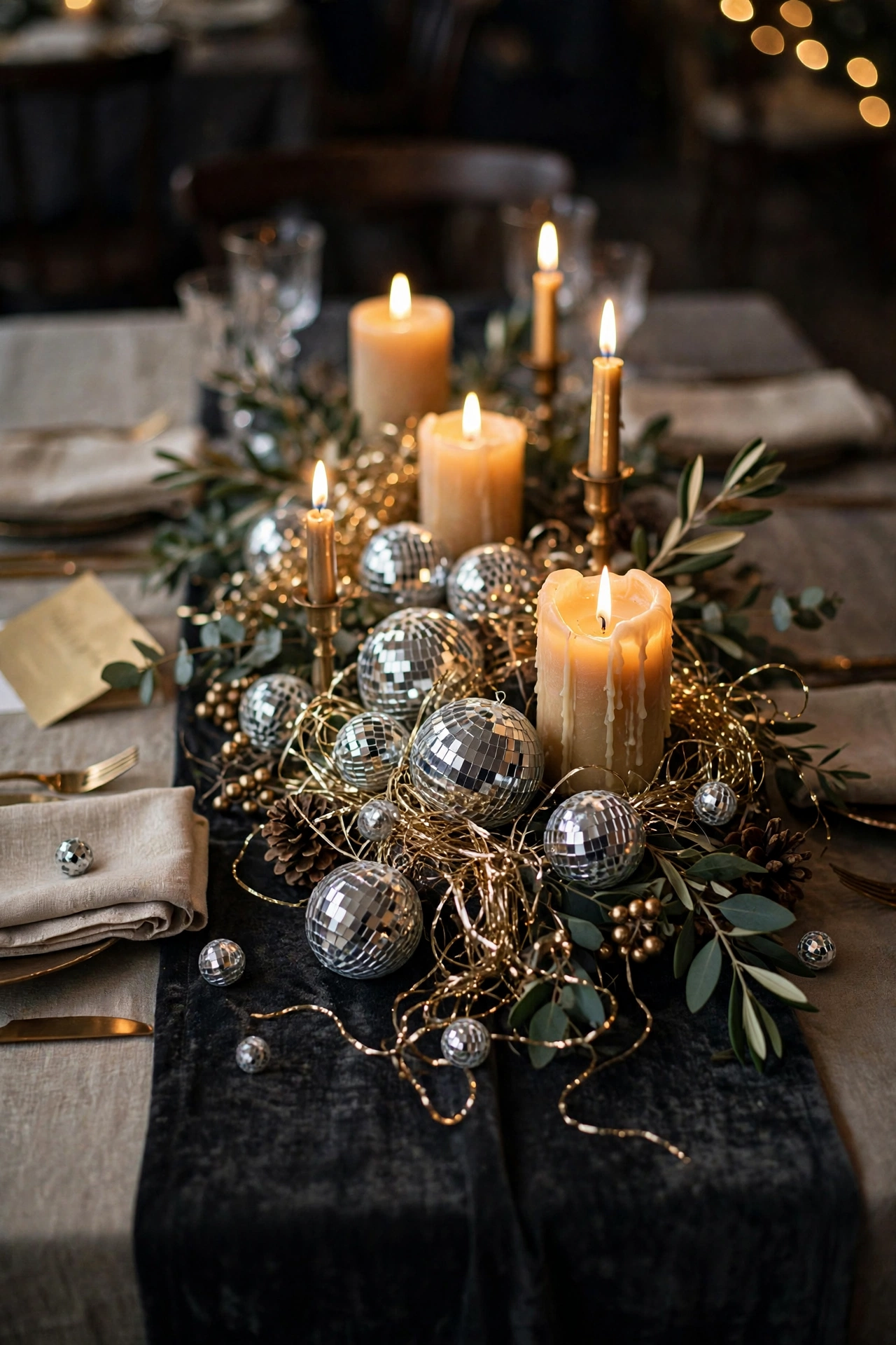 new year table decor disco ball centerpiece