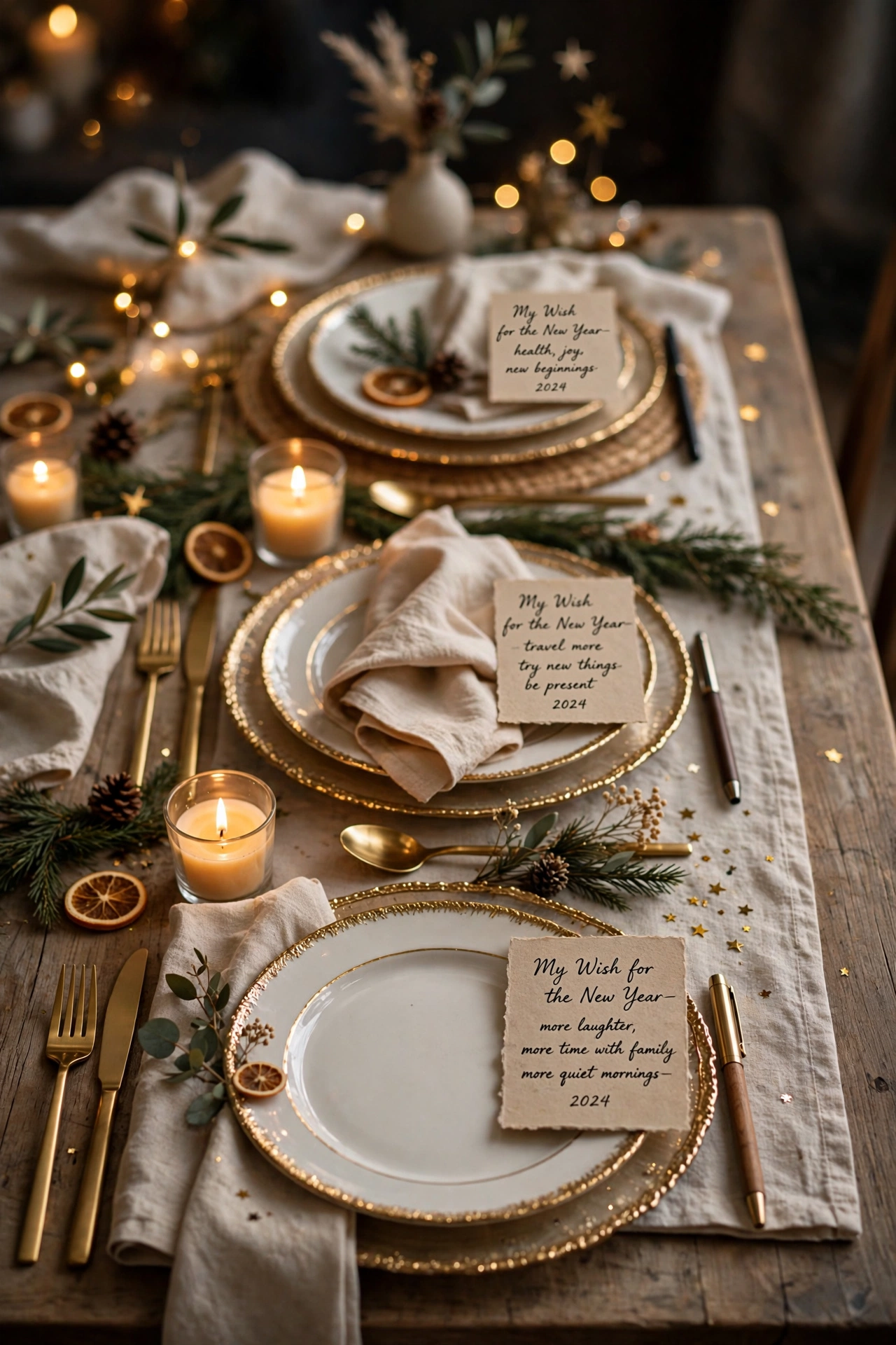 new year table decor new year wish cards at place settings