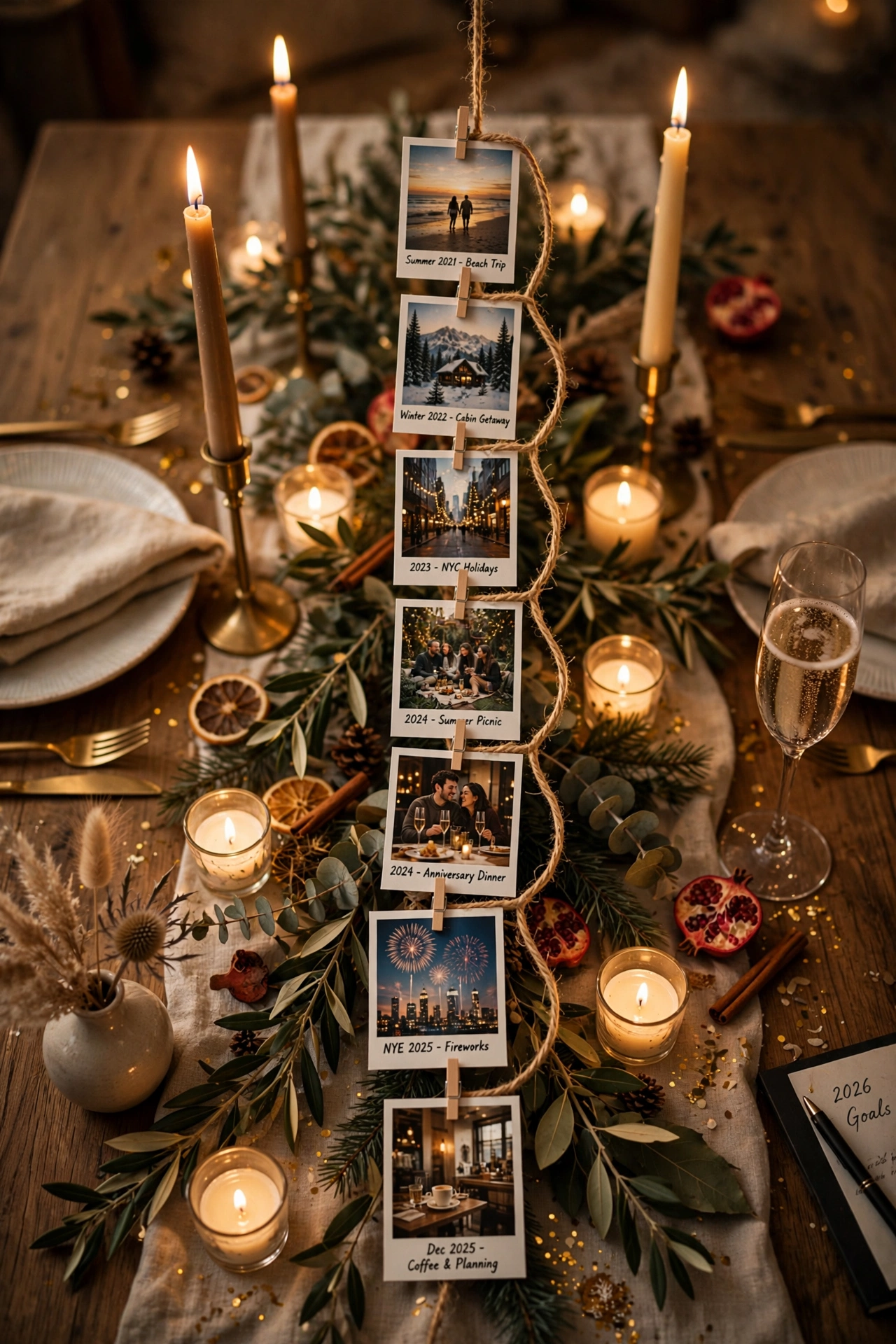 new year table decor photo memory runner down table
