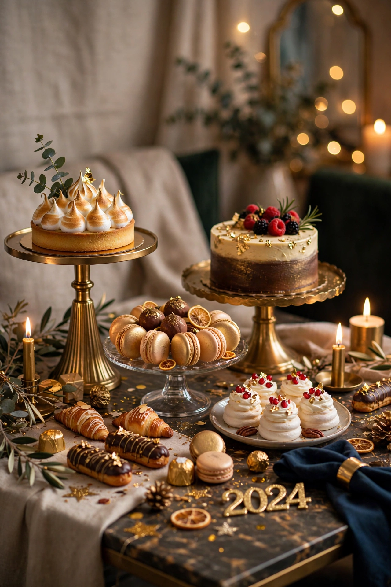 new year table decor dessert table with gold accents