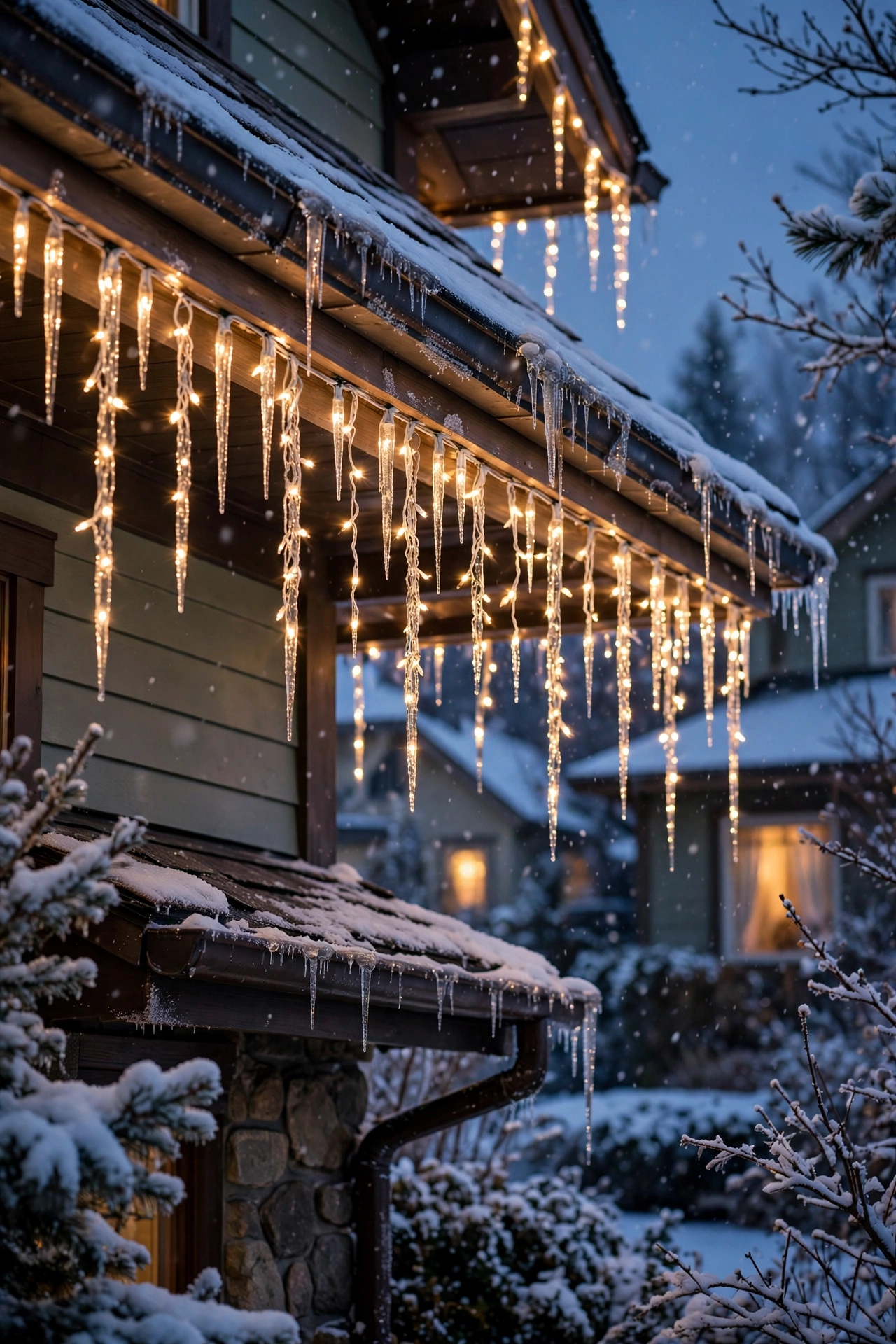 icicle lights roof edge christmas outdoor