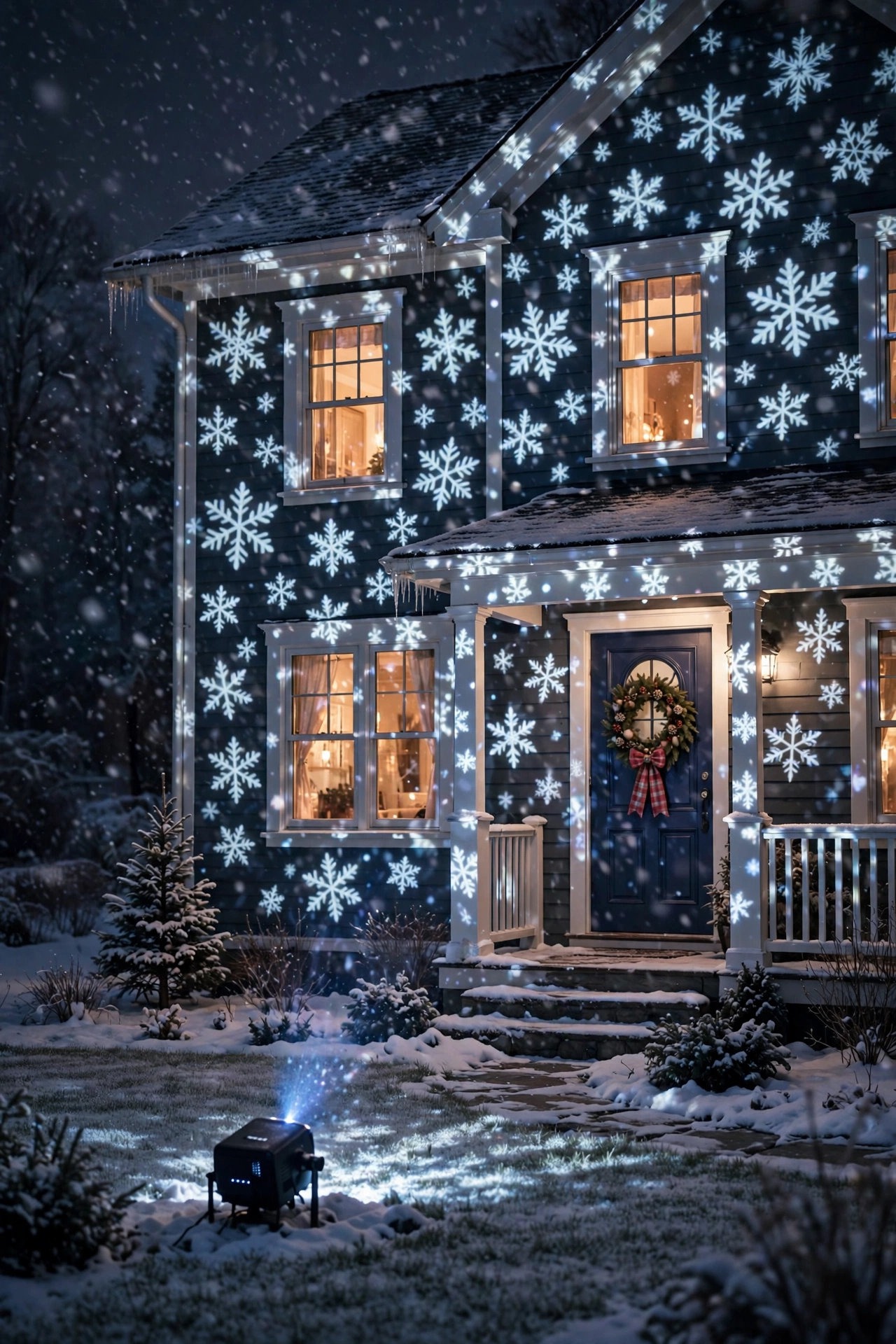 christmas light projector house facade