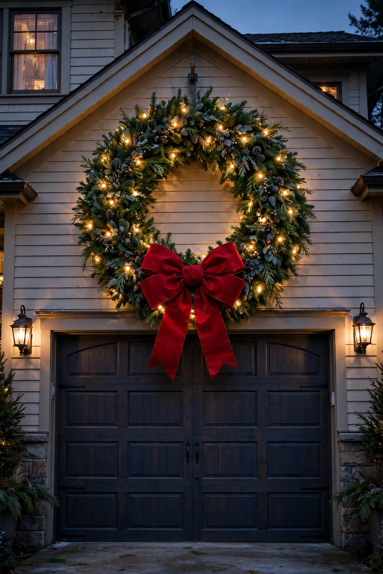 outdoor christmas wreath with lights front
