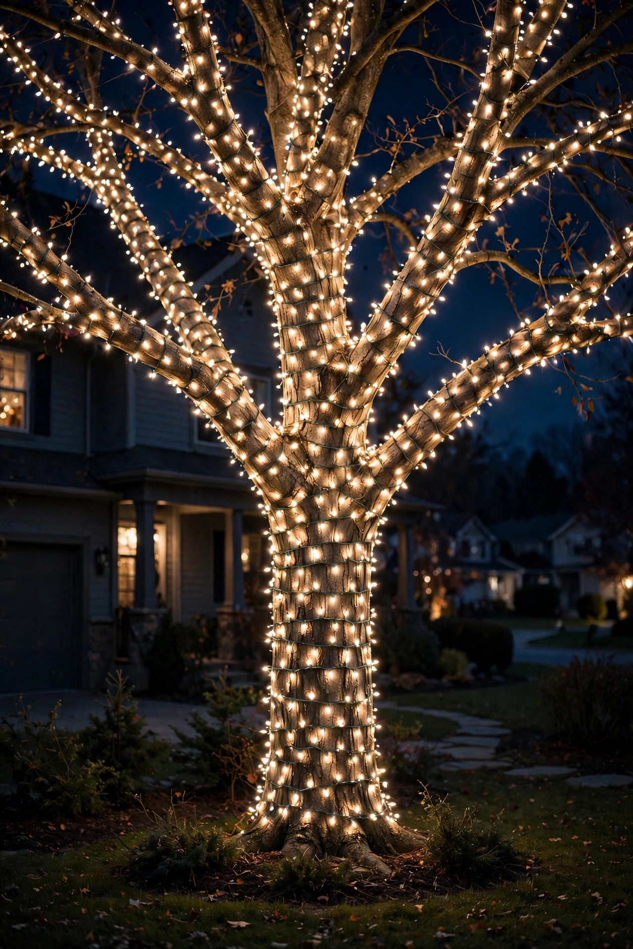 outdoor christmas tree with lights yard