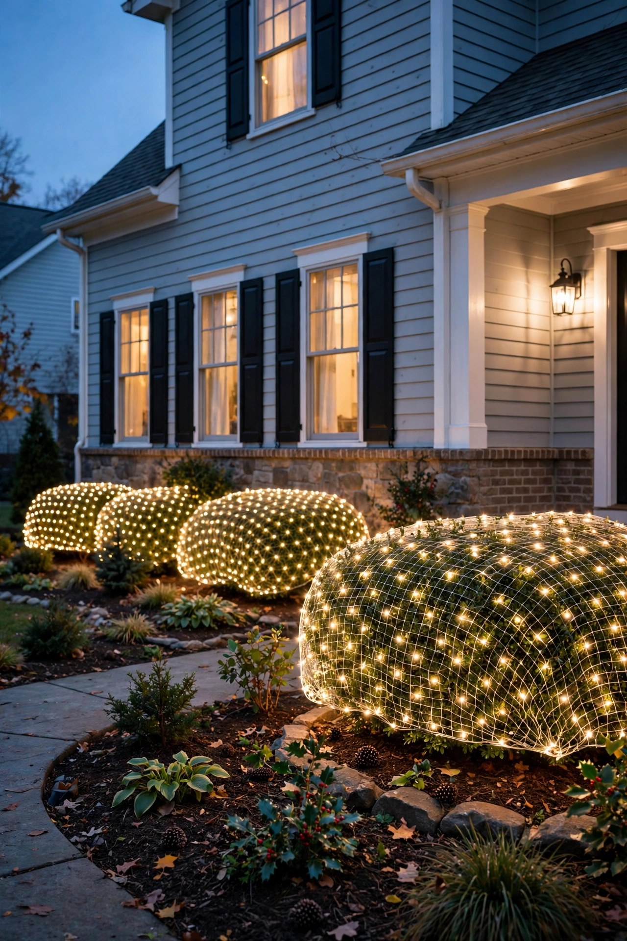 net lights bushes christmas outdoor