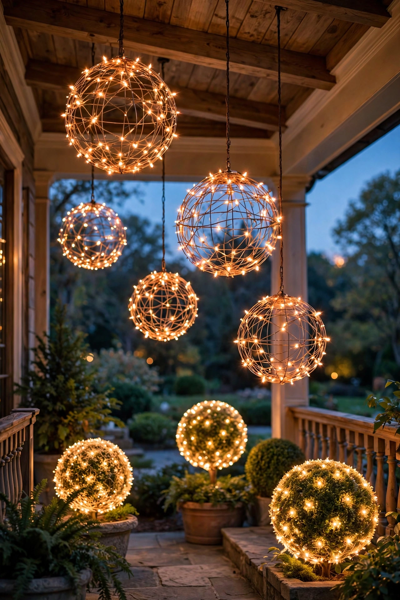christmas lighted spheres topiary outdoor
