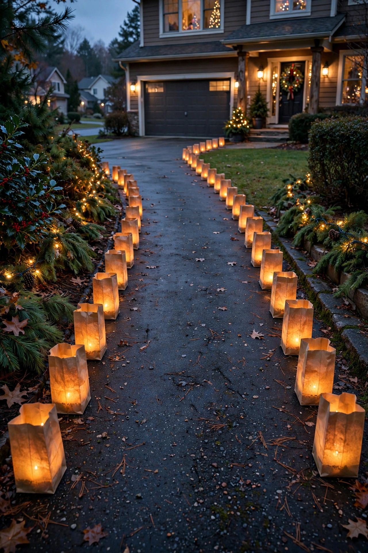 luminaria paper bag lights christmas walkway