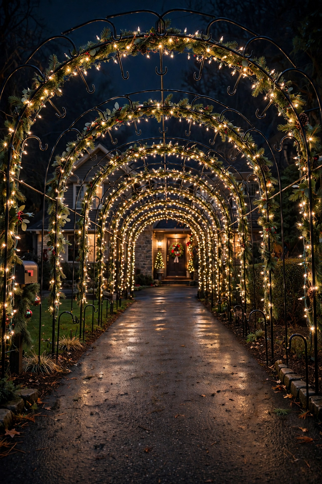 driveway christmas light arches outdoor