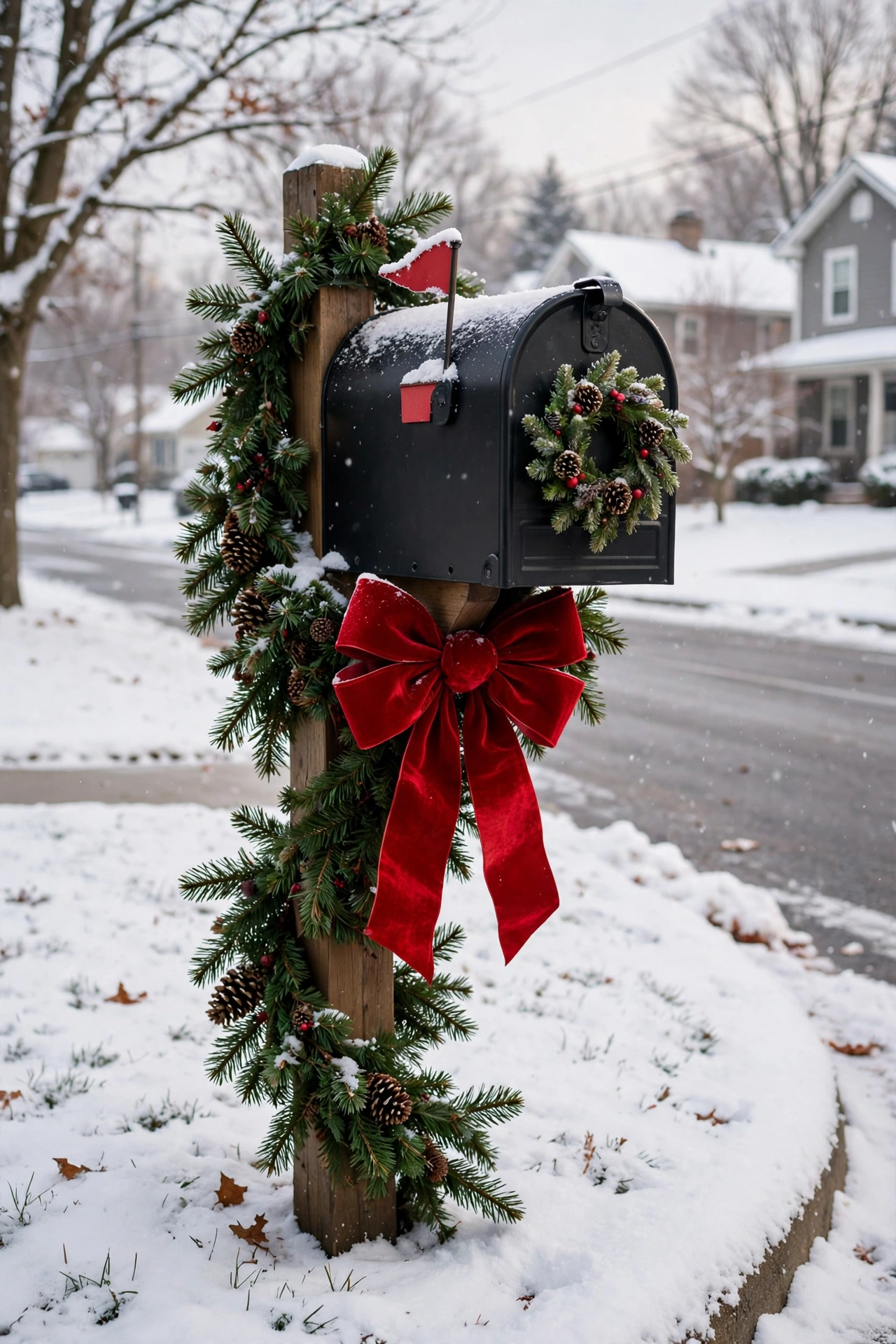 christmas mailbox decor garland bow