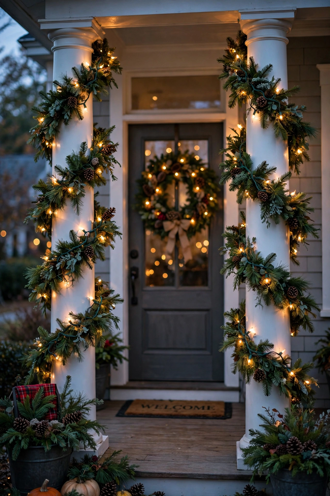 christmas garland porch columns outdoor